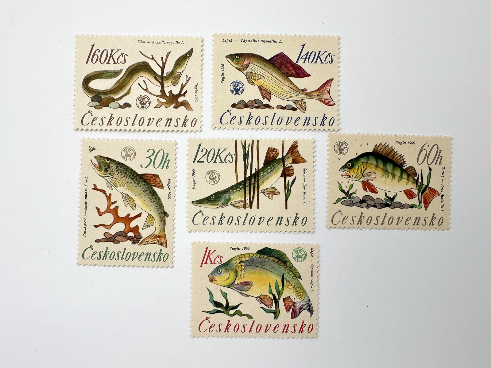 Postage Stamps Flora Fauna Czechoslovakia Vintage Set 19 pcs Birds Fishes Flower