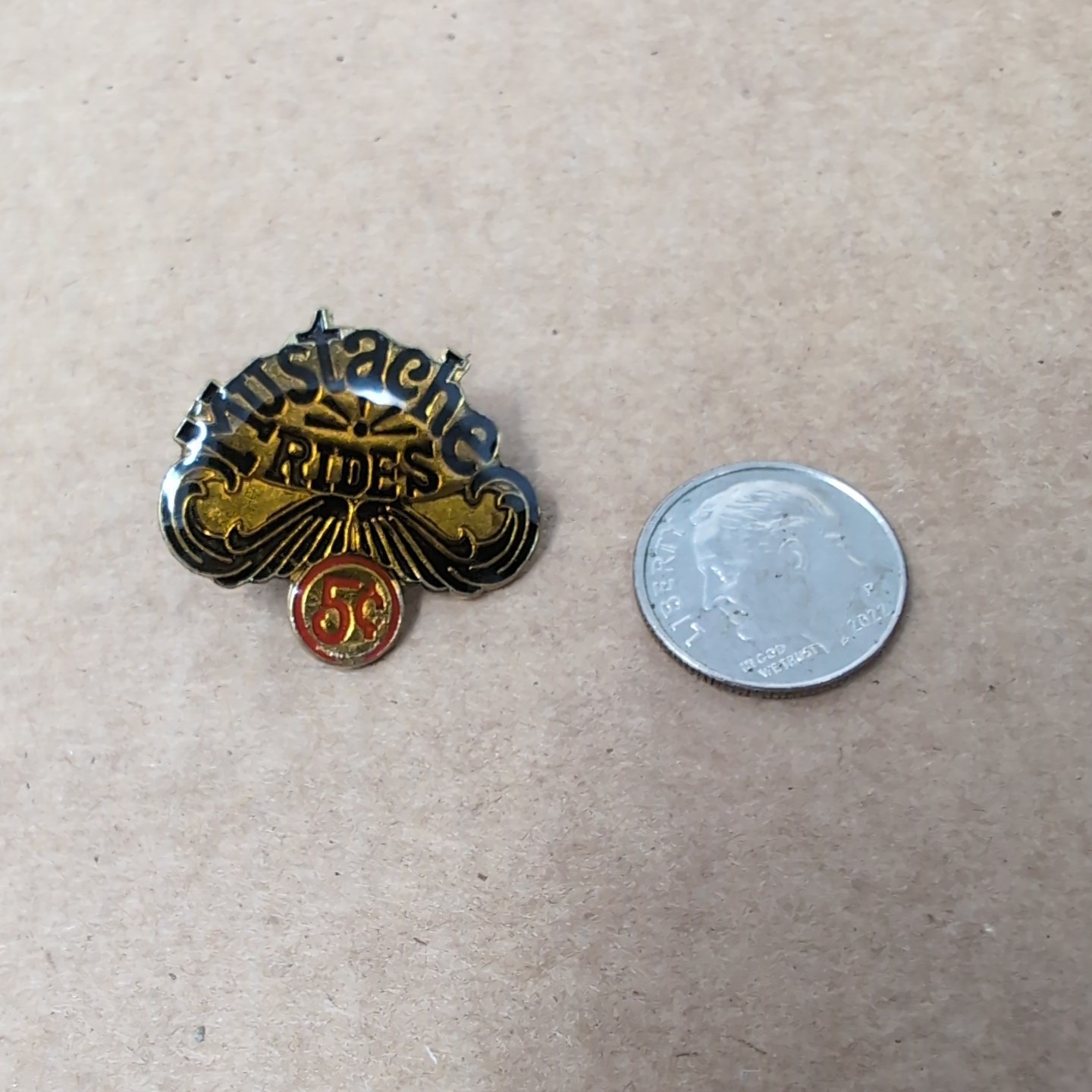 Vintage Moustache Rides Pin 5 Cents collectible biker vest hat novelty pinback