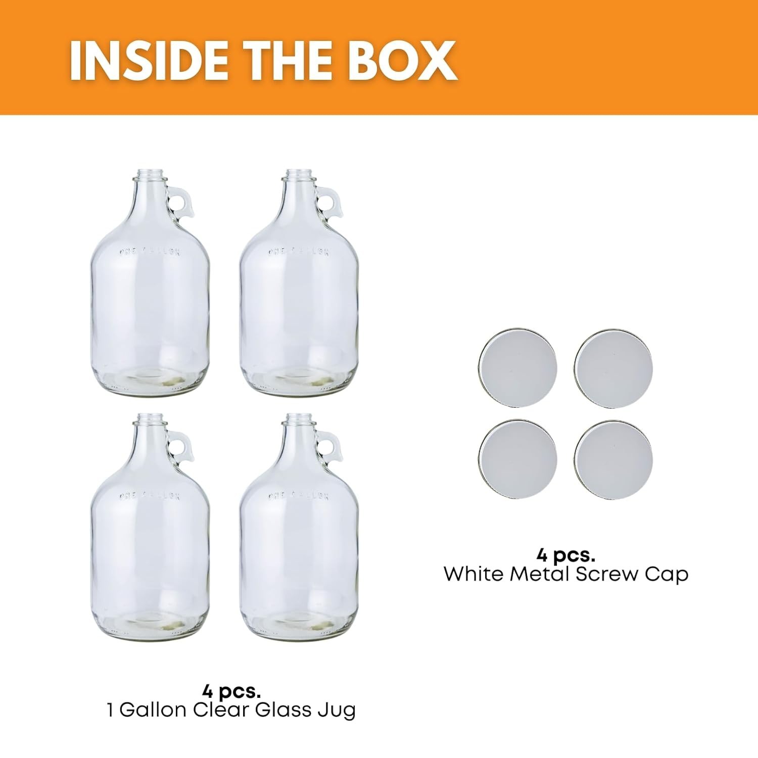 4-Pack 1 Gallon Glass Jug Set (128 Oz) W/ Polyseal Caps | Multipurpose 1 Gallon