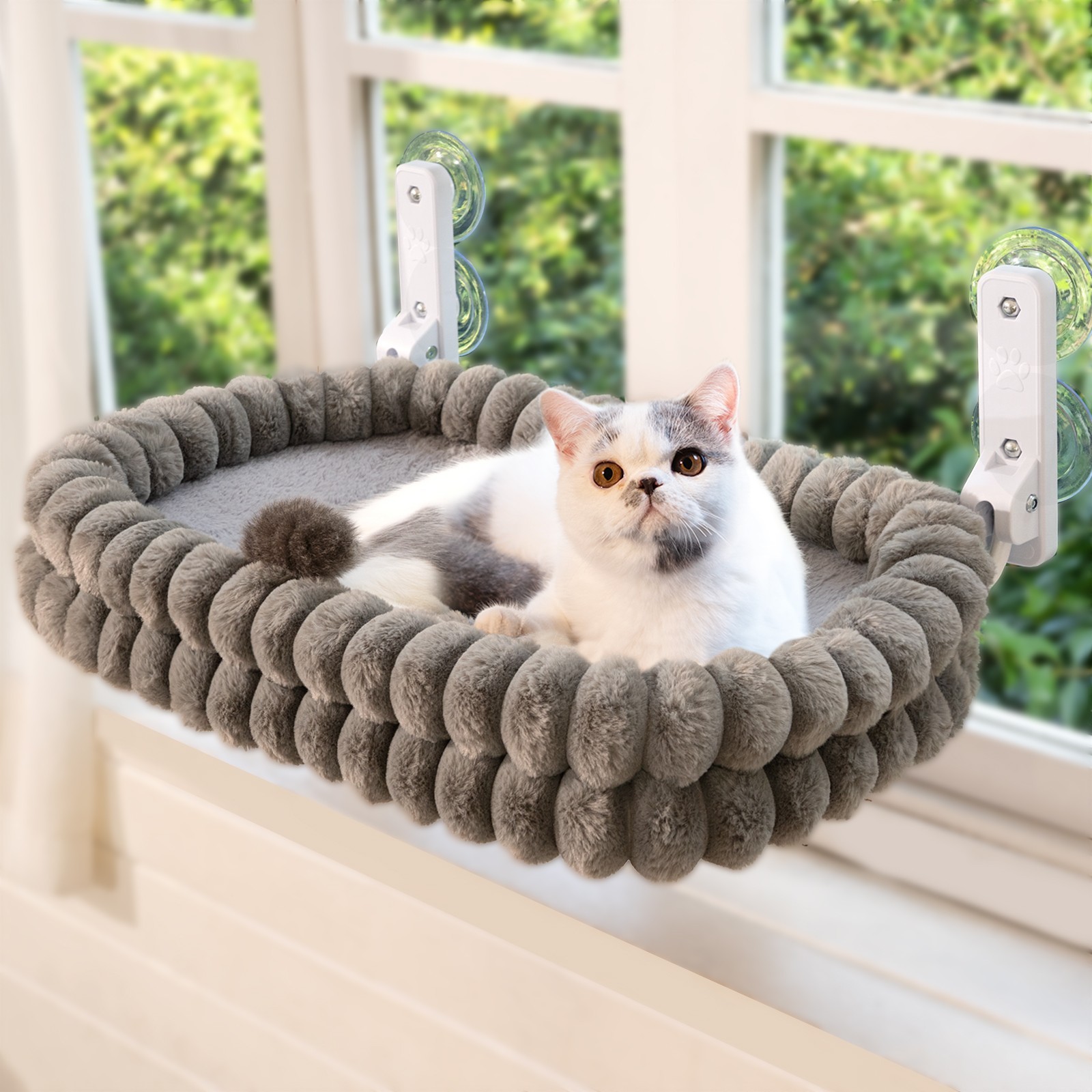 Cat Window Perch, 23*15in Double-Layer Foldable Pet Hammock(Medium,Gray)