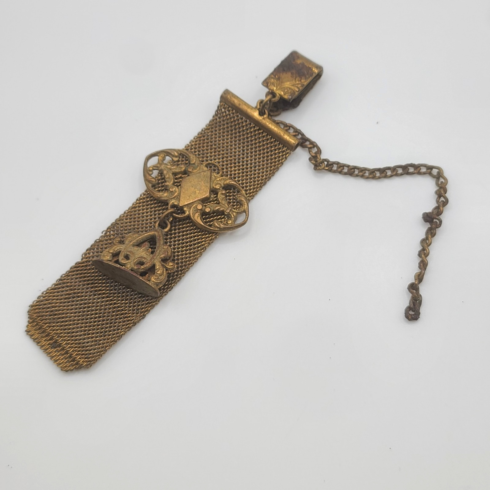 Vintage Mesh Watch Fob Seal Gold Tone READ