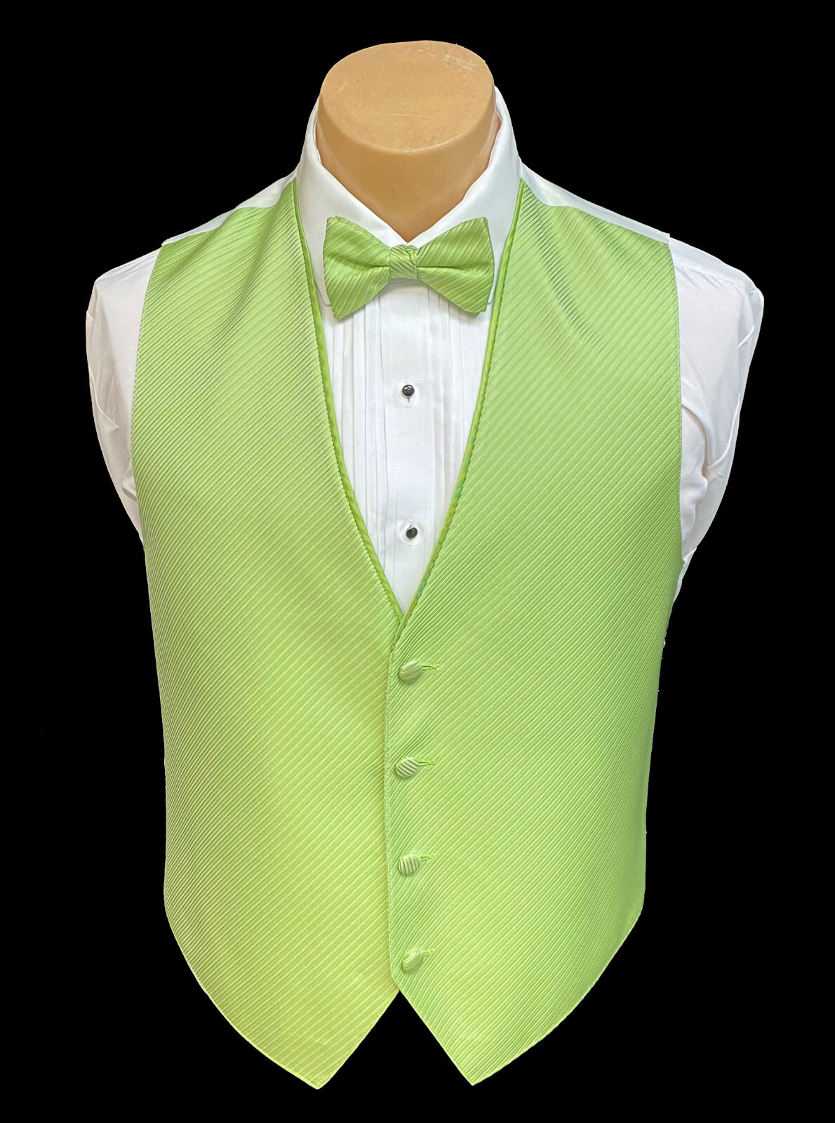 Men's Lime Green Tuxedo Vest with Tie Bow or Long Groom Prom Wedding Party