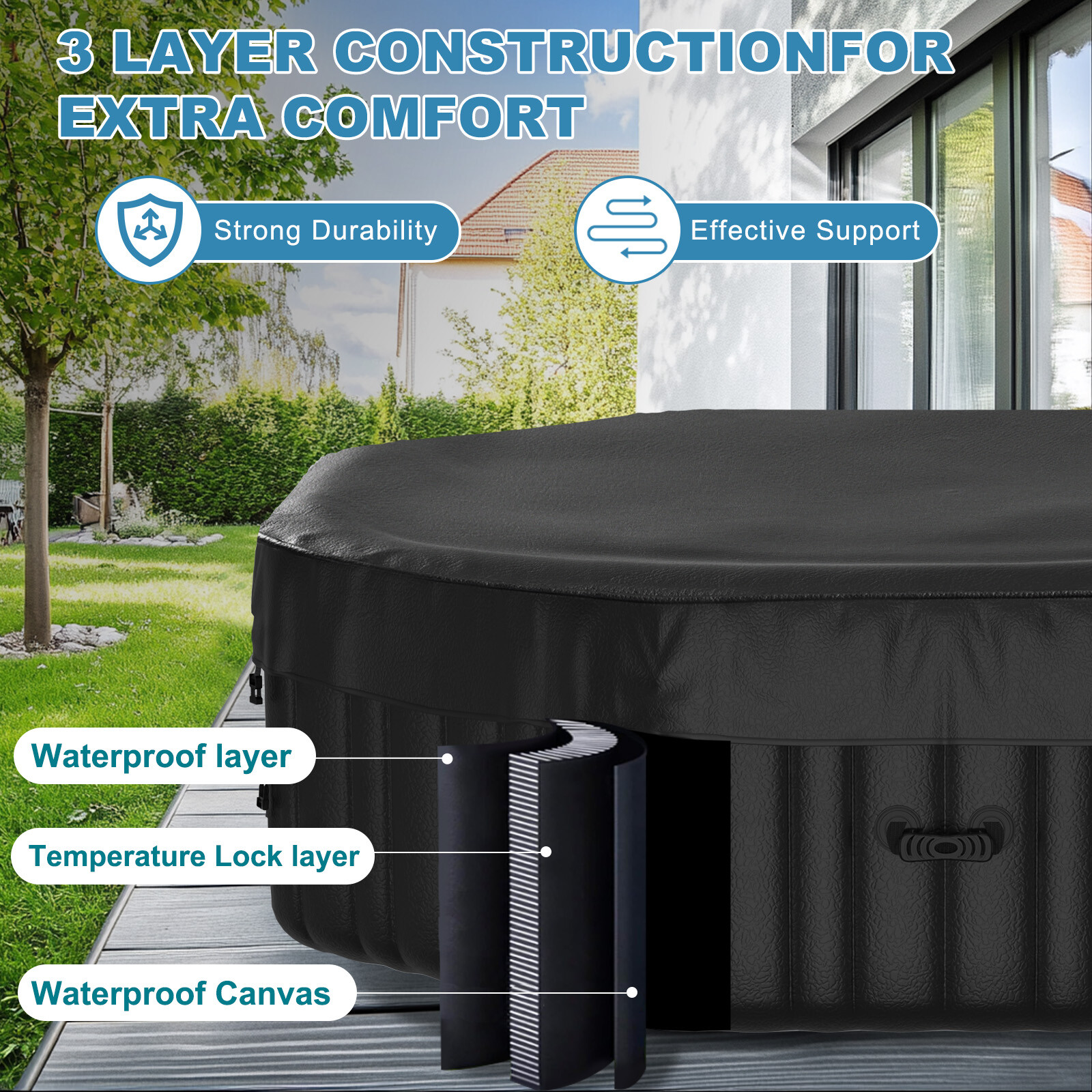 NAIZEA 6 Person Inflatable Hot Tub 75x75x25 Spa with 130 Soothing Jets and Cover