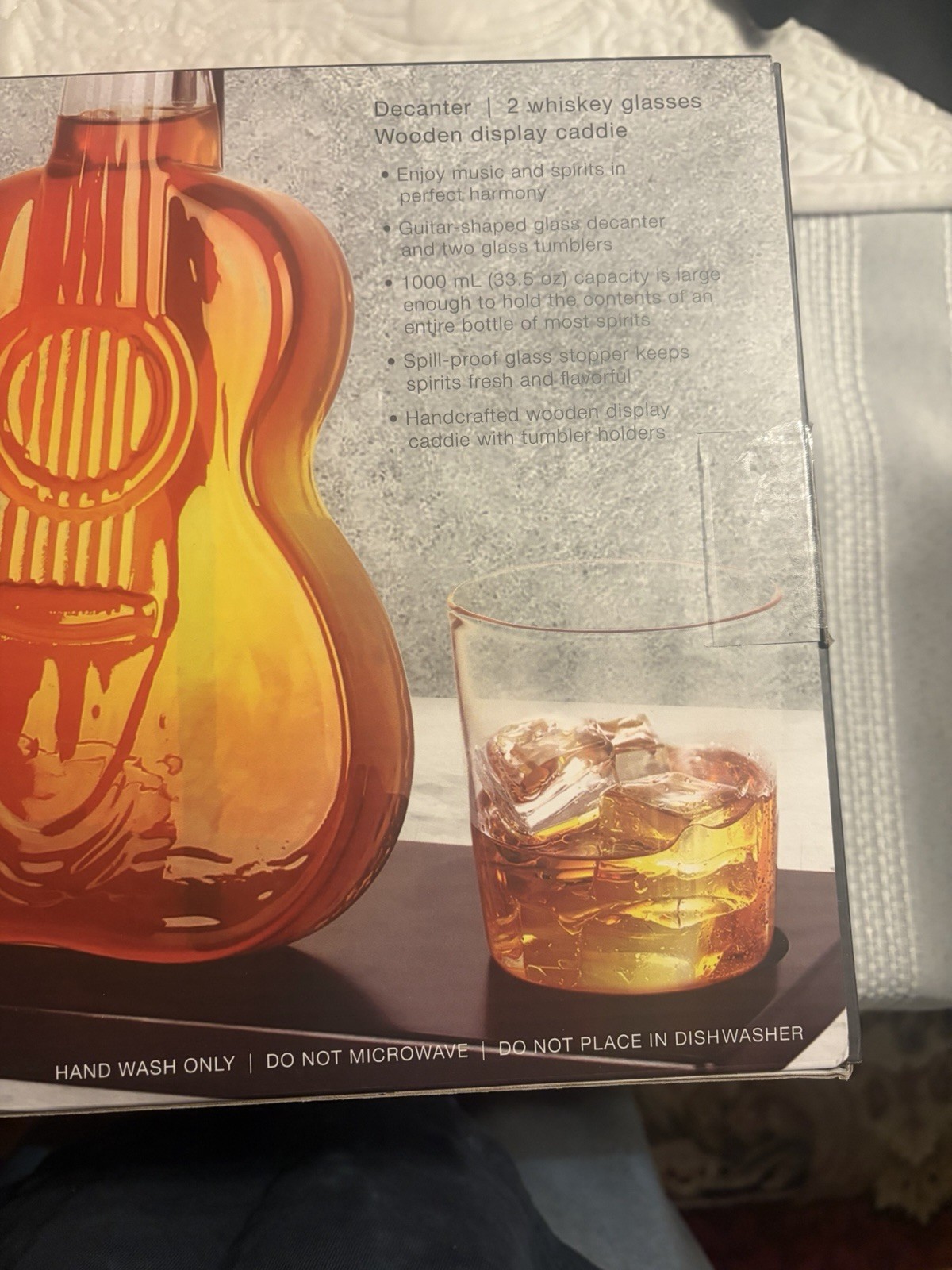 Brookstone Strum And Sip Guitar Whiskey Decanter With Two Glasses. Brand new.