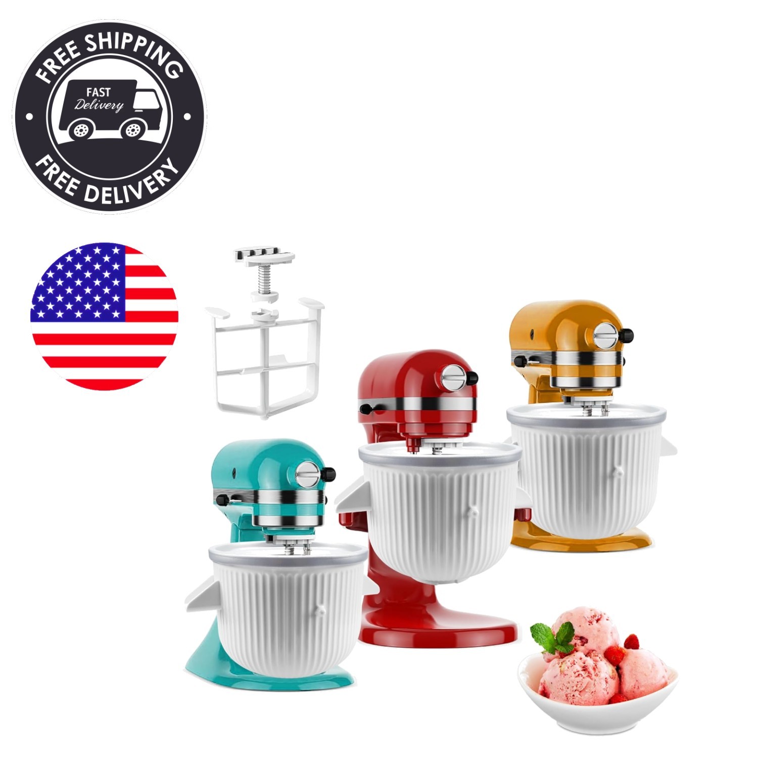 Ice Cream Maker Attachment for KitchenAid Stand Mixer, Ice Cream Bowl Compati...