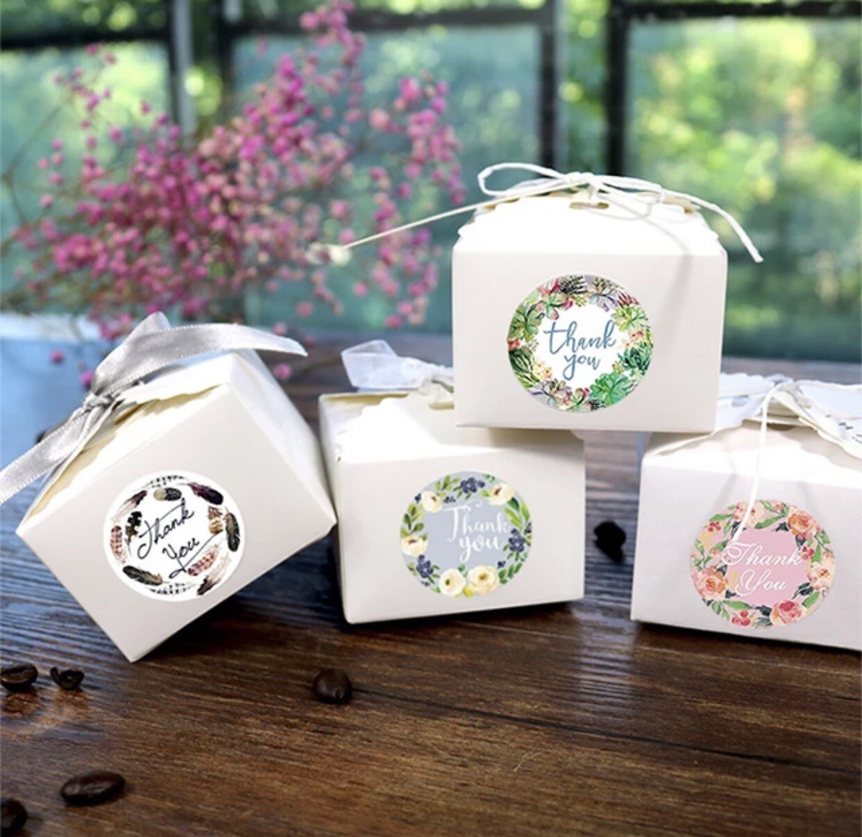 2 Roll of 1000Pcs 1" Thank You Stickers Handmade DIY Party Flowers Round Labels