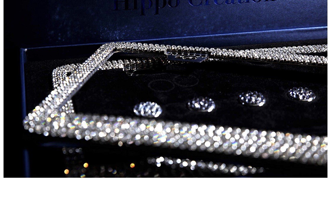2 LUXURY White Diamond CRYSTAL Metal License Plate Frame Cap Made With Swarovski