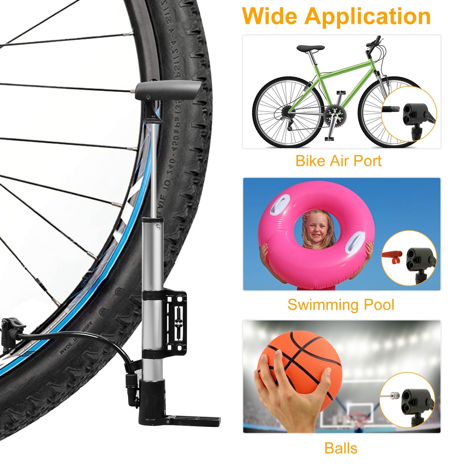 Mini Bike Pump Portable Bicycle Tire Inflator w/ Mount For Mountain Road Bike