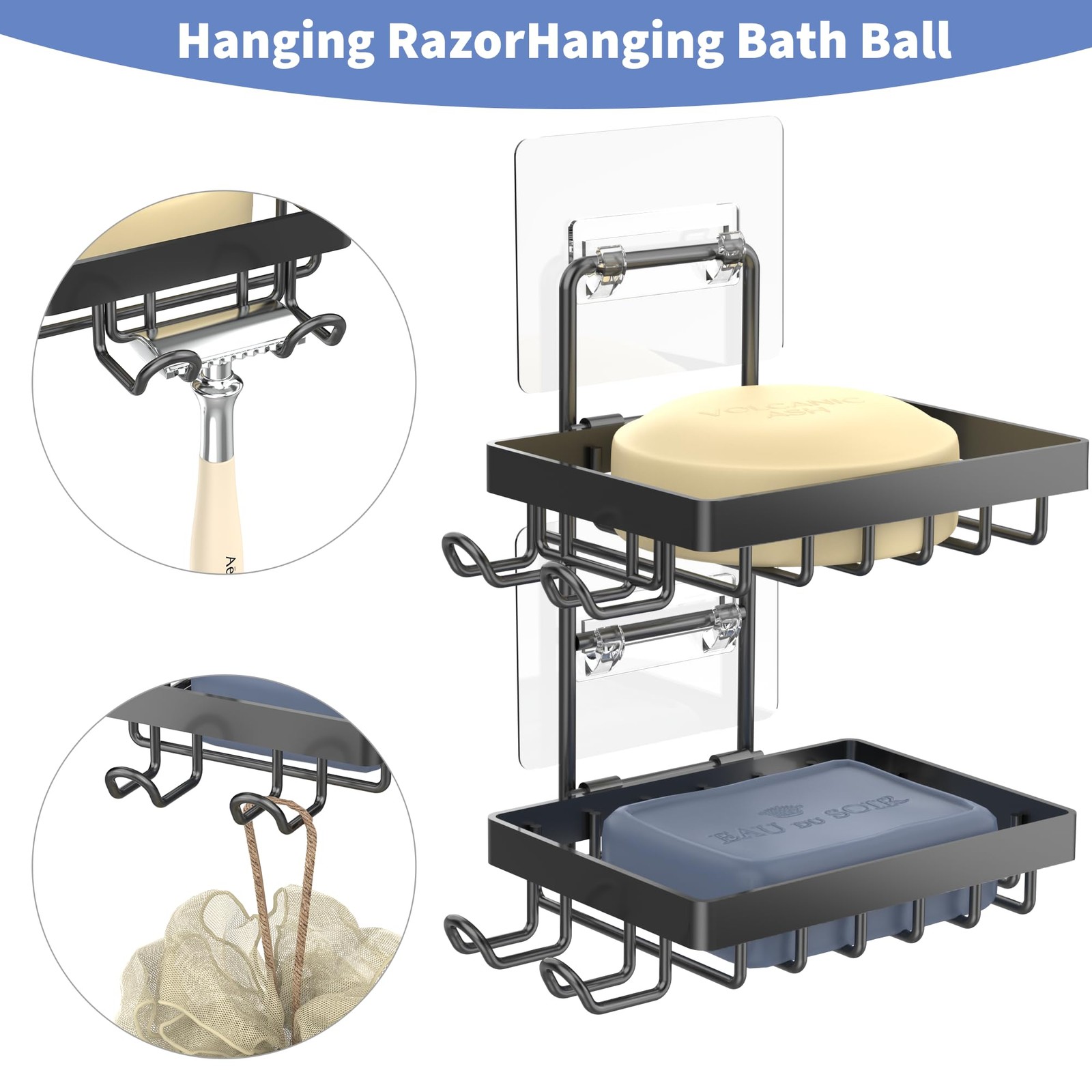 Double Soap Bar Holder for Shower, No Drilling, 304 Stainless Steel, Wall Mounte