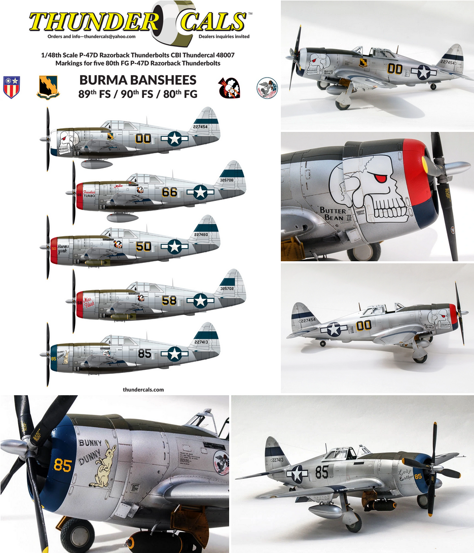 ThunderCals 1/48 Scale decals 48-007 P-47D Razorback Thunderbolts BURMA BANSHEES