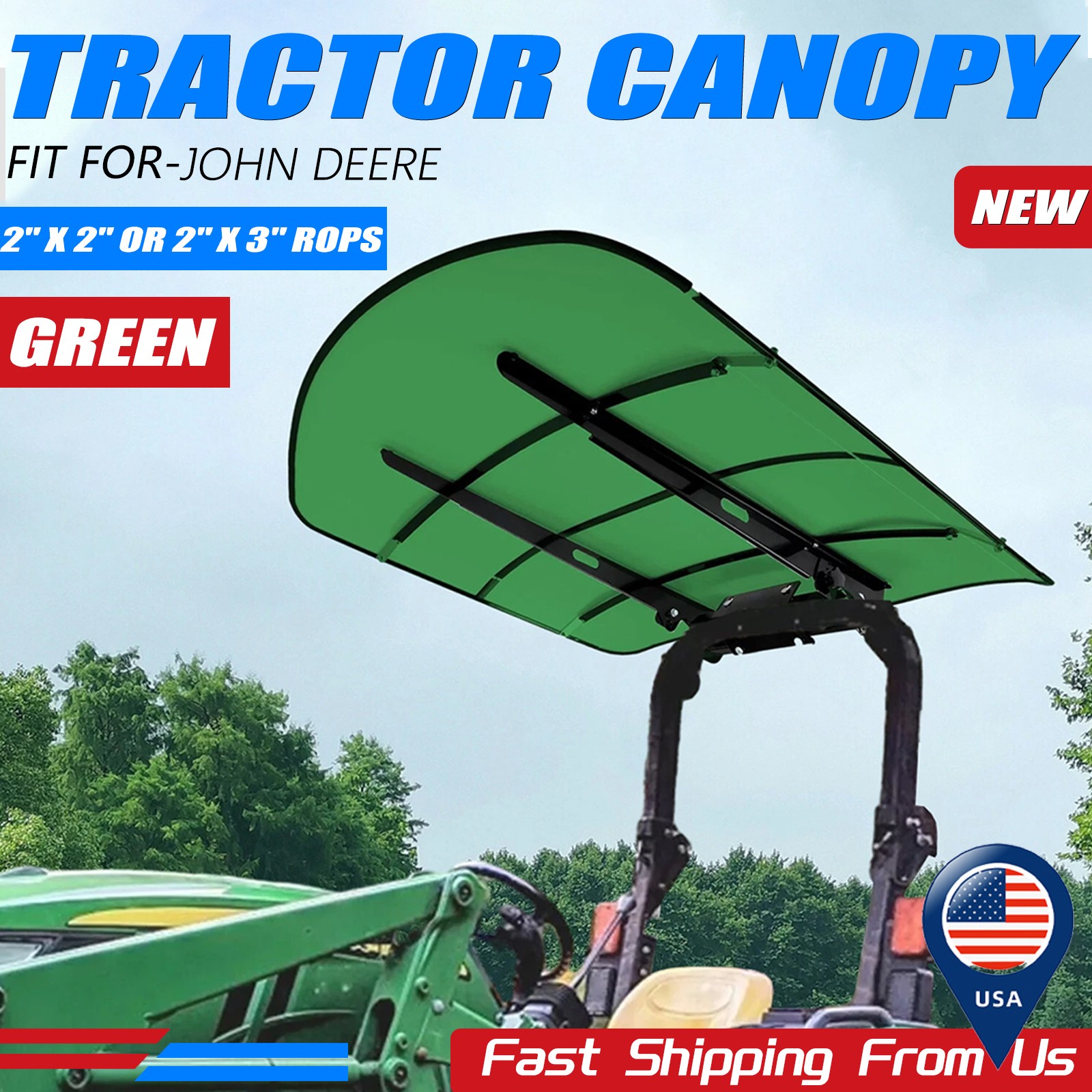 Tuff Top Tractor Canopy 52" X 52" For John Deere  2" x 2" or 2" x 3" ROPS Green