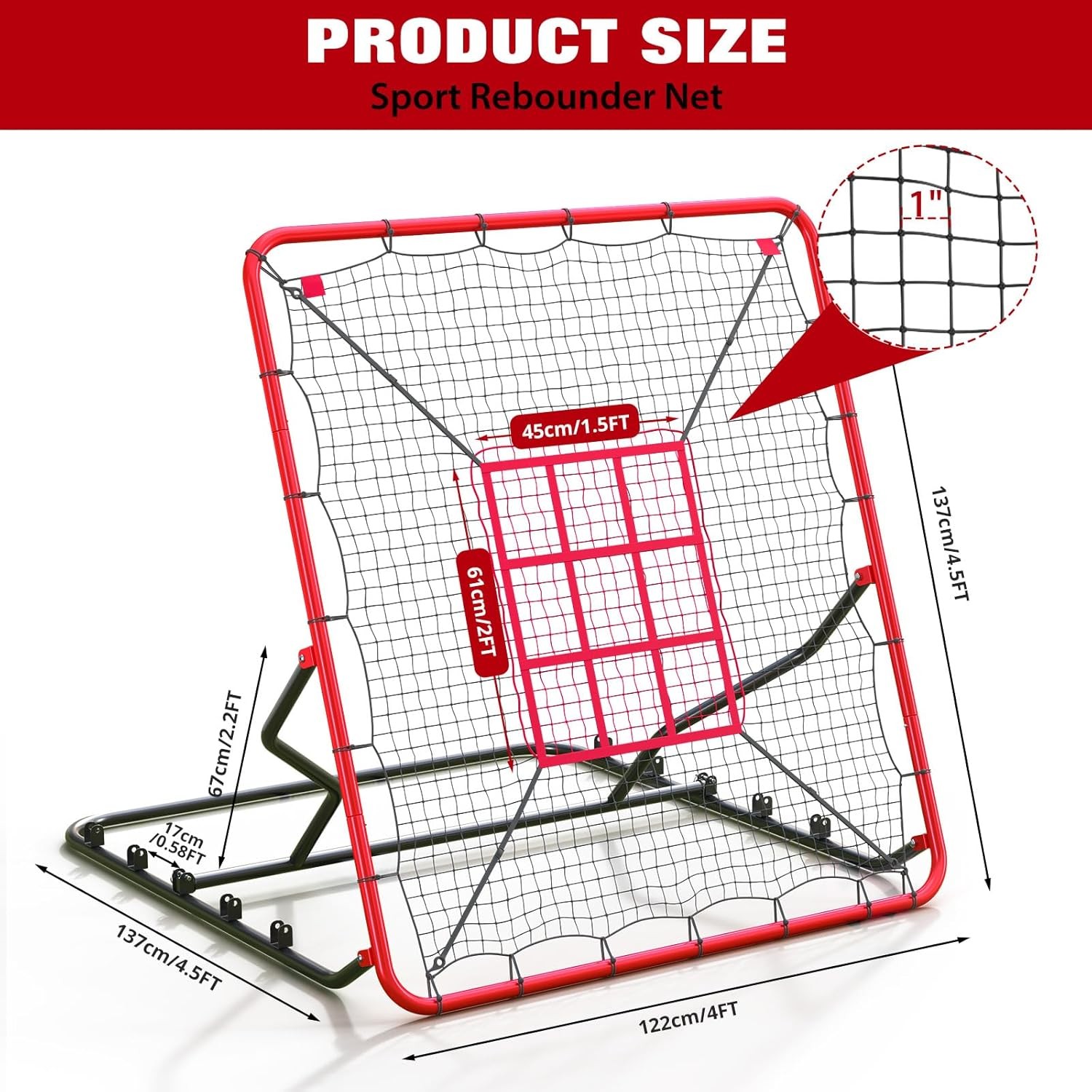 Baseball Rebounder Net 4x4.5ft Pitching Batting Net Fielding Trainer for Hitting
