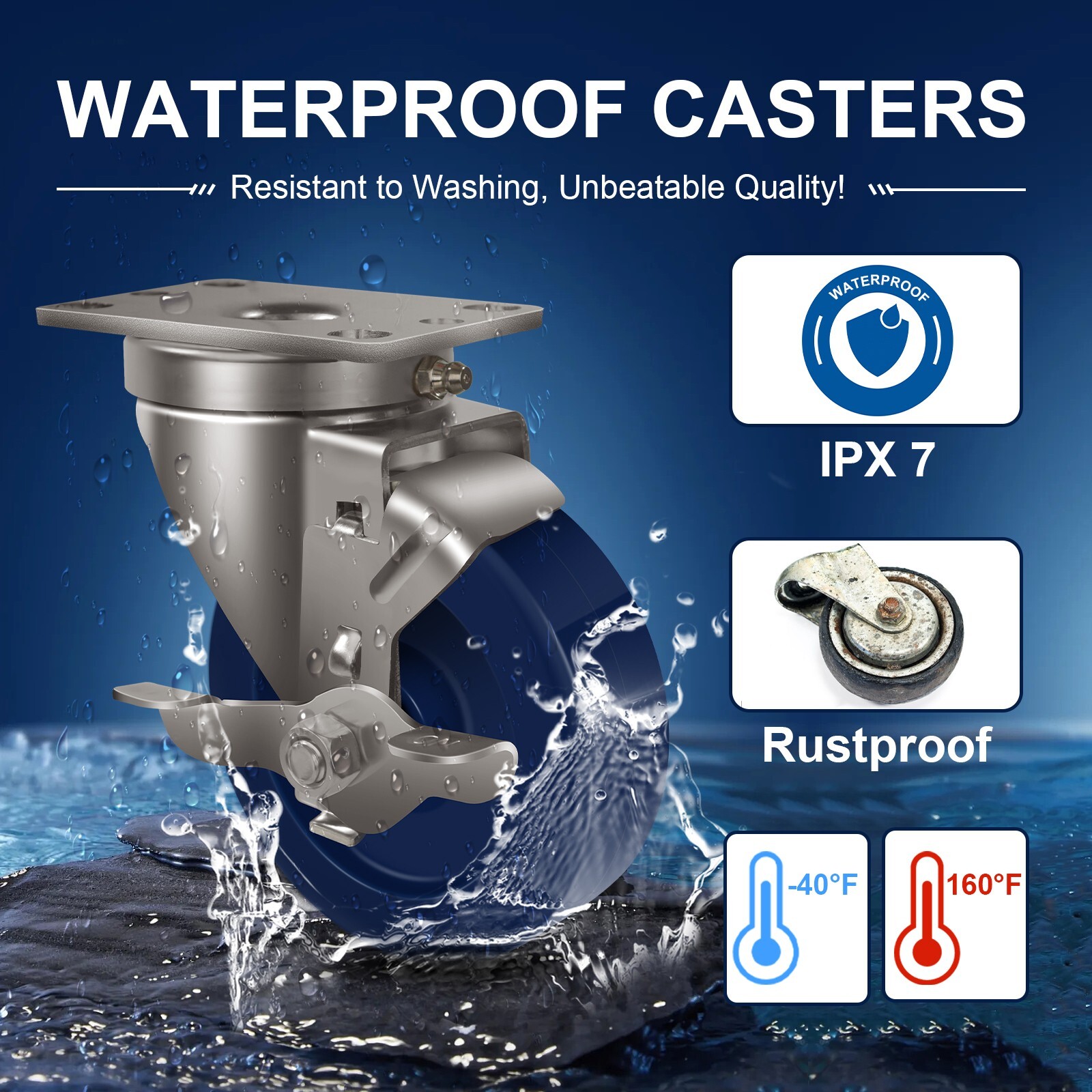 4" Stainless Steel Casters，Heavy Duty Industrial Casters， Load Capacity 1800 lbs