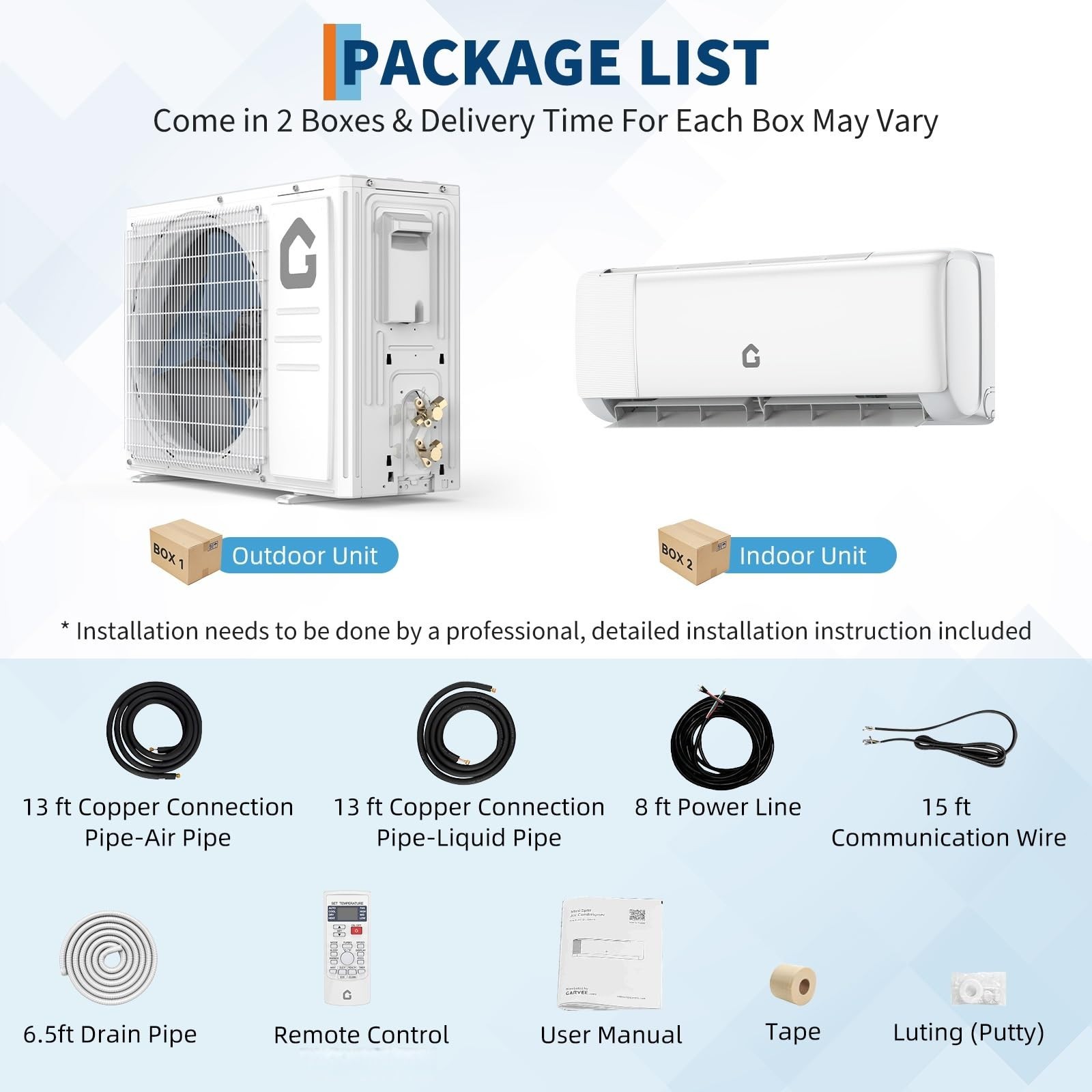 24,000 BTU Ductless Air Conditioner, Heat Pump Mini Split 220V 2 Ton W/kit, WiFi