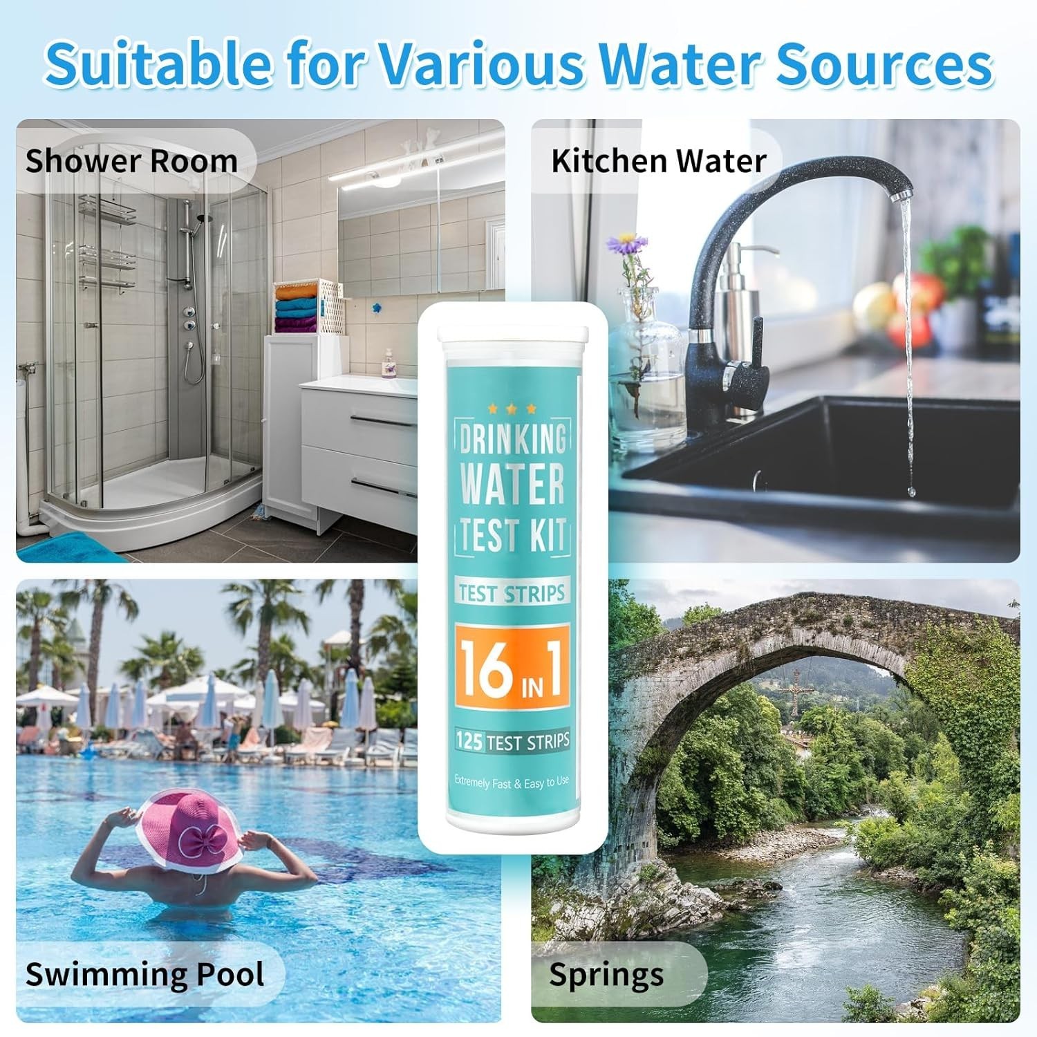 20 in 1 Complete Drinking Water Test Kits 125 Strips-Well Tap Home City W