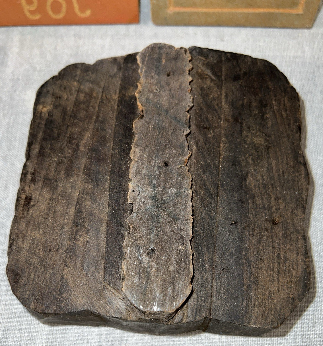 VTG 4 Hand Carved Wood Printing Block Stamp Leaf Floral Santa Abstract Pattern