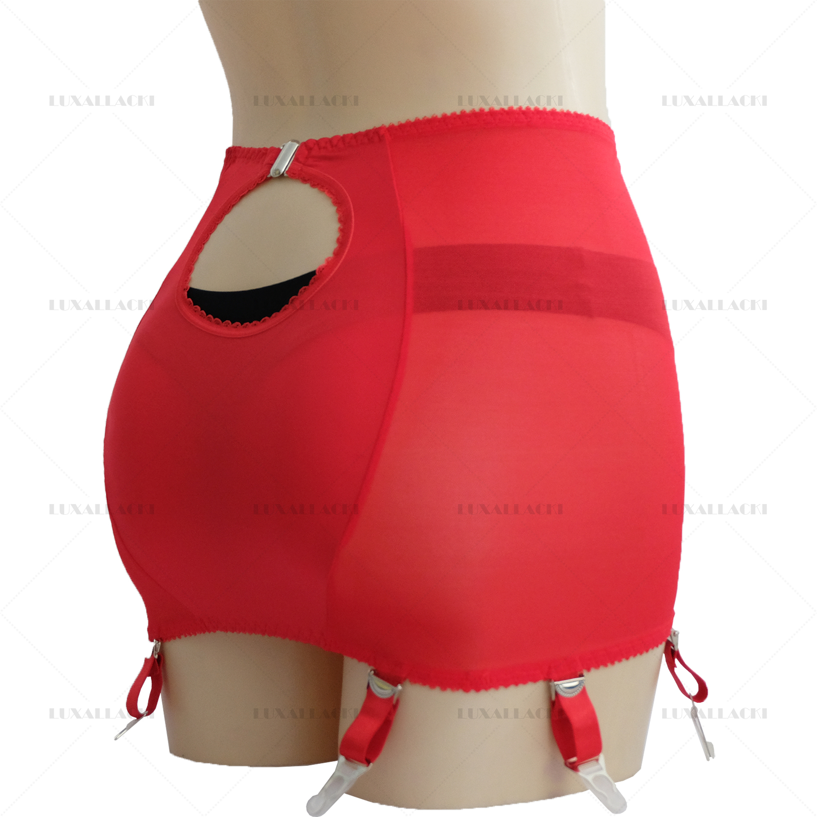 Luxallacki Back Hollow Sheer Garter Belt 6 Straps Suspender Metal Clips Girdle