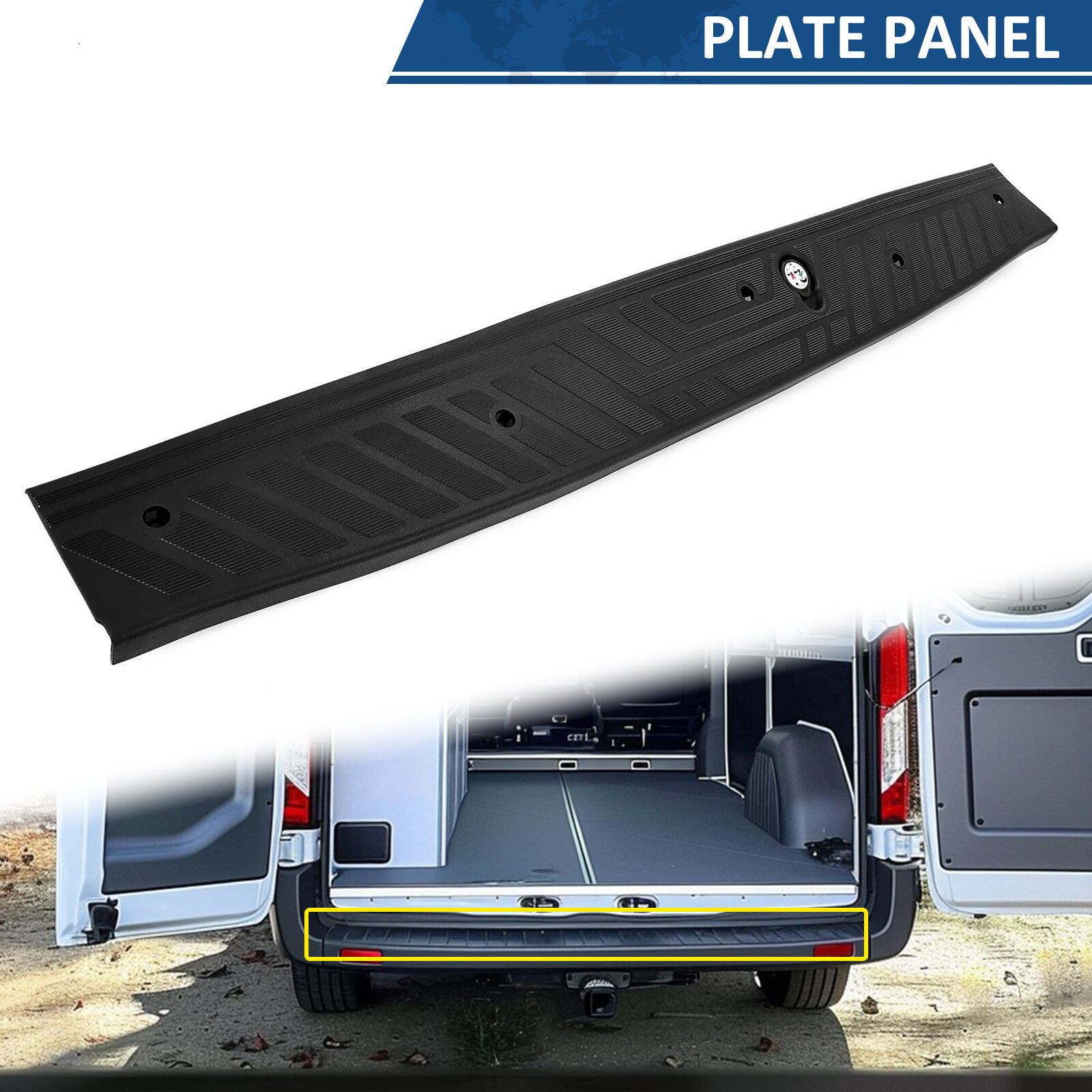 For Ford Transit-150 2015-23 Rear Door Plate Panel Step Bumper Pad Tailgate Trim