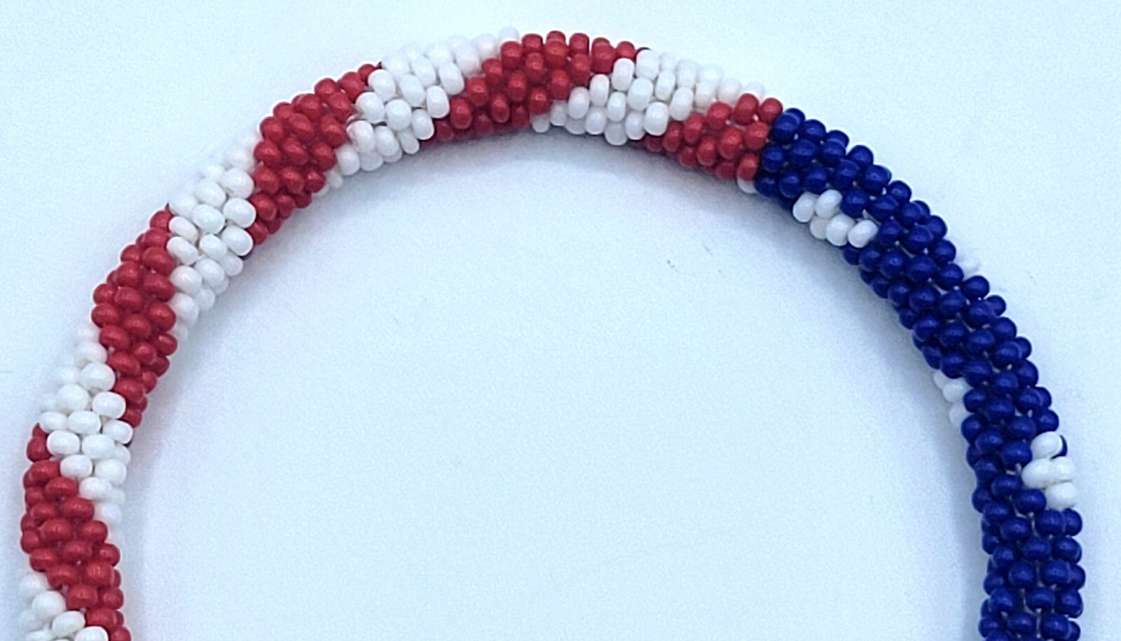 Set of 2 Patriotic USA Flag Crochet Glass Bracelets, Red White Blue