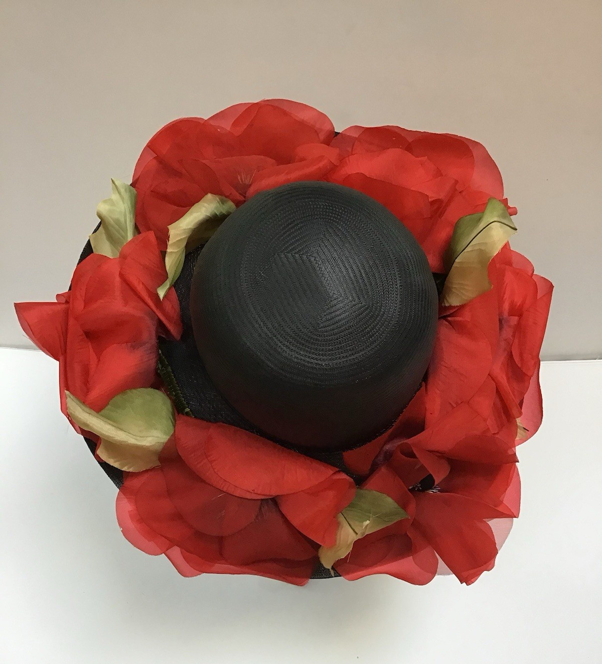 Vintage Women’s Hat Red Poppies Labeled Ranleigh Union USA Made Kentucky Derby