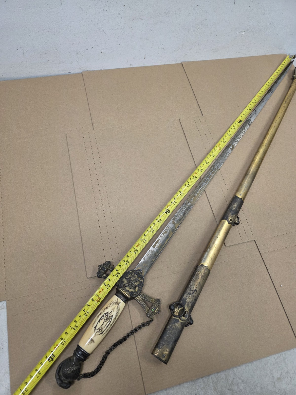 Vintage Late 1800s J.H. Wilson Knights Templar Ceremonial Sword Scrimshaw Handl