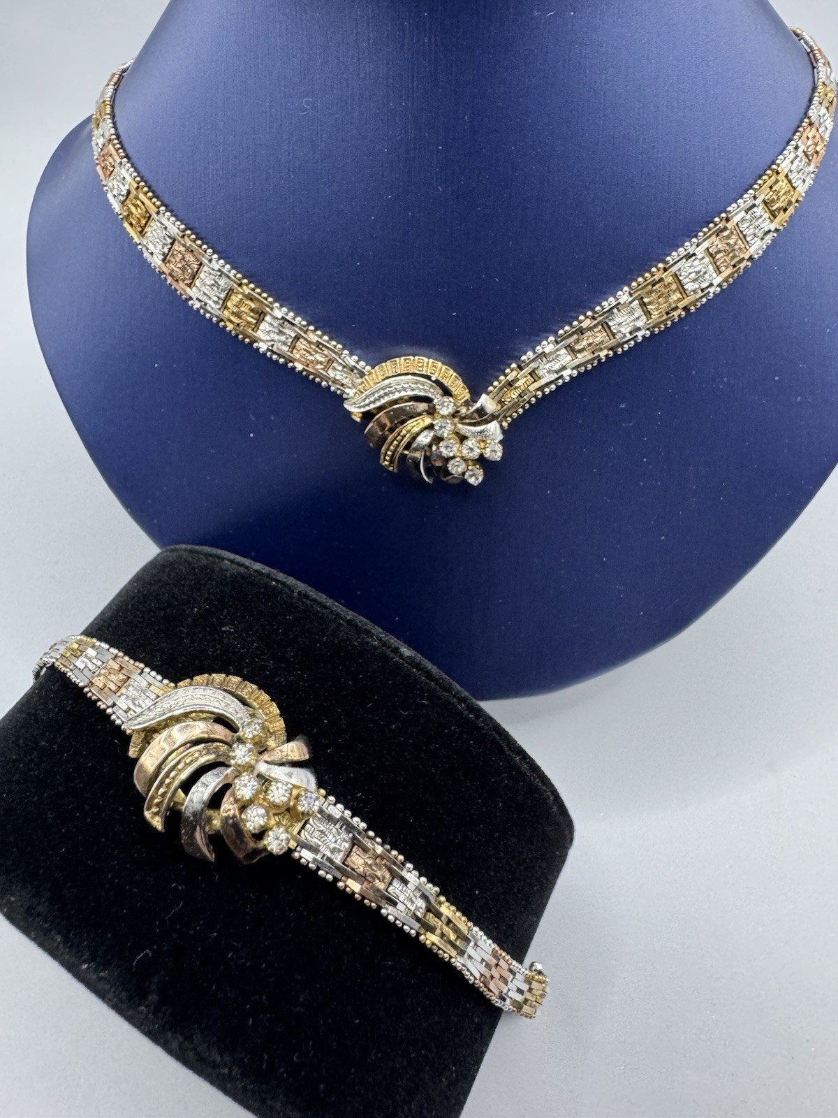 Vintage Jewelry Sterling Silver Set Italy 925 Necklace Bracelet 2 Tone Riccio