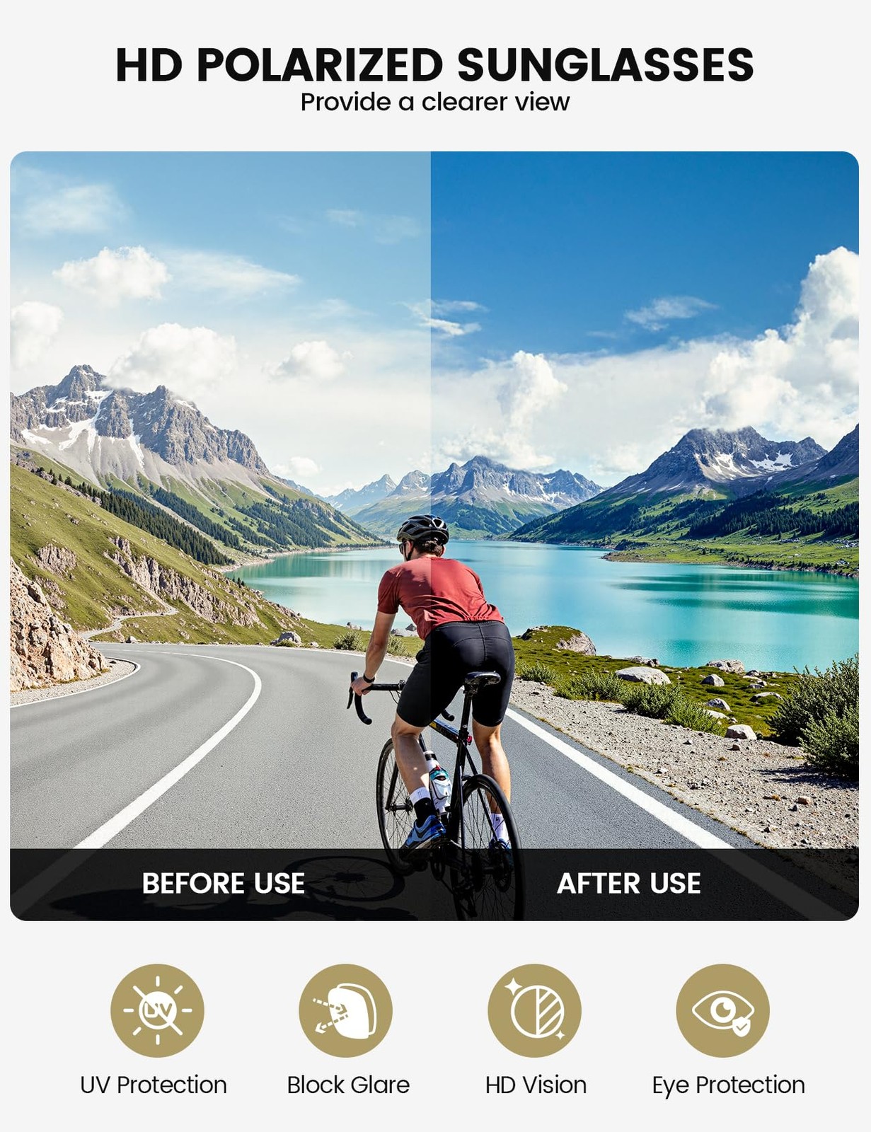 Lamicall Polarized Sports Sunglasses for Men Women, Black Frame-gold Lens