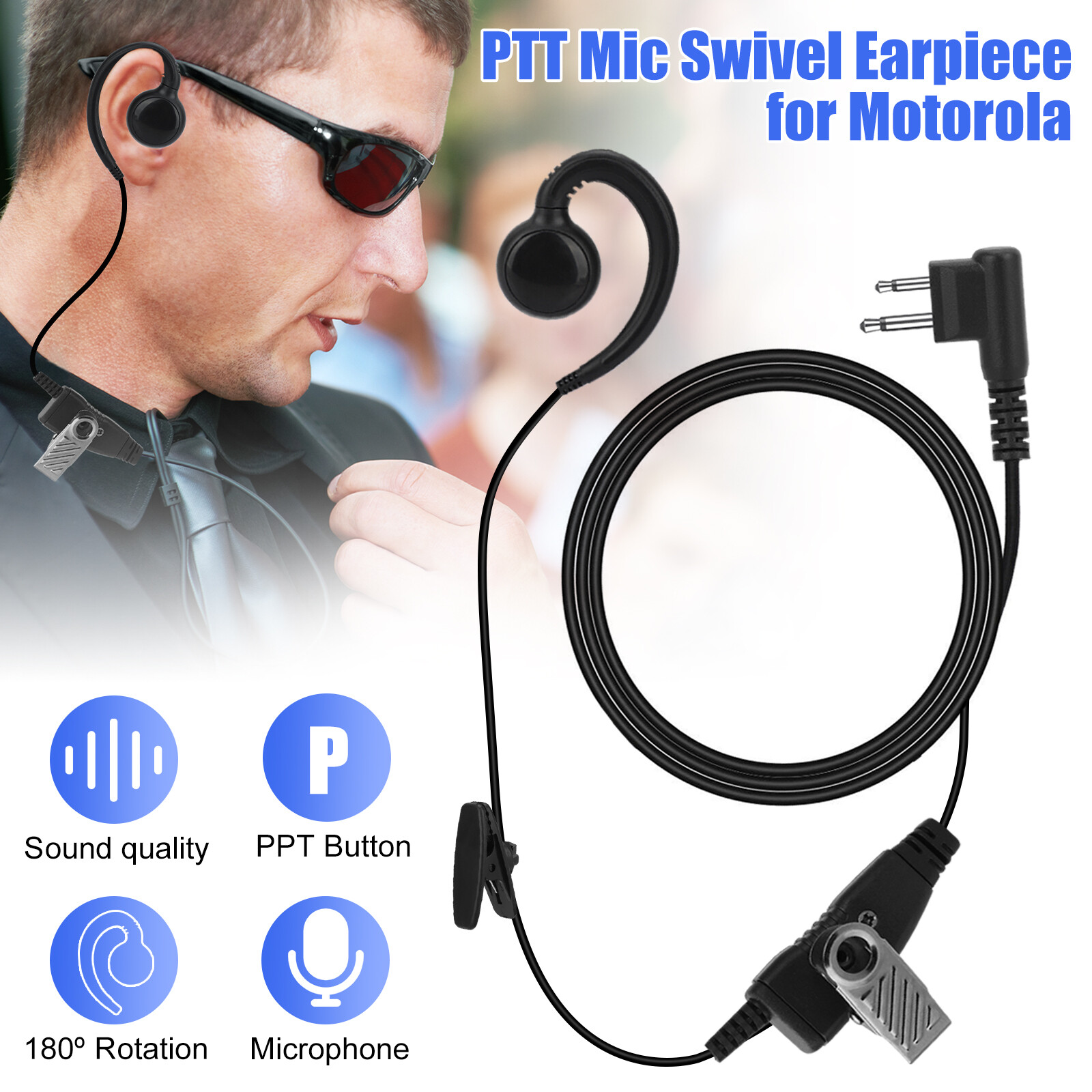 PTT Mic Swivel Earpiece for Motorola Radio, Walkie Talkies CLS1410 CP200 CLS1110