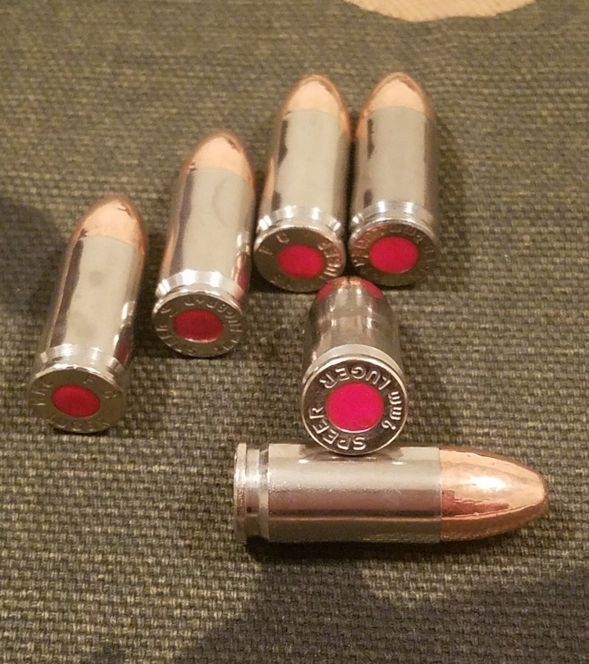 9MM LUGER SNAP CAPS SET OF 6 (NICKEL) REAL 115GN WEIGHT!!!