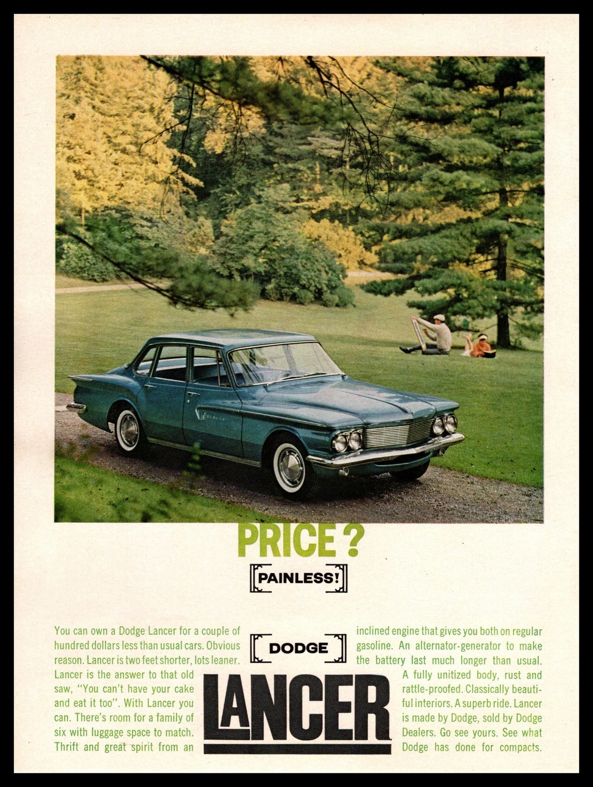 1960 Dodge Lancer 170 4-Door Sedan 6-Cylinder Engine 101 HP Vintage Print Ad