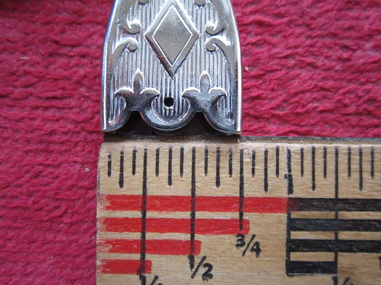 3 VINTAGE LEATHER or CLOTH BELT END TIPS, EMBOSSED, 3/4" ,NICKEL PLATED, NOS