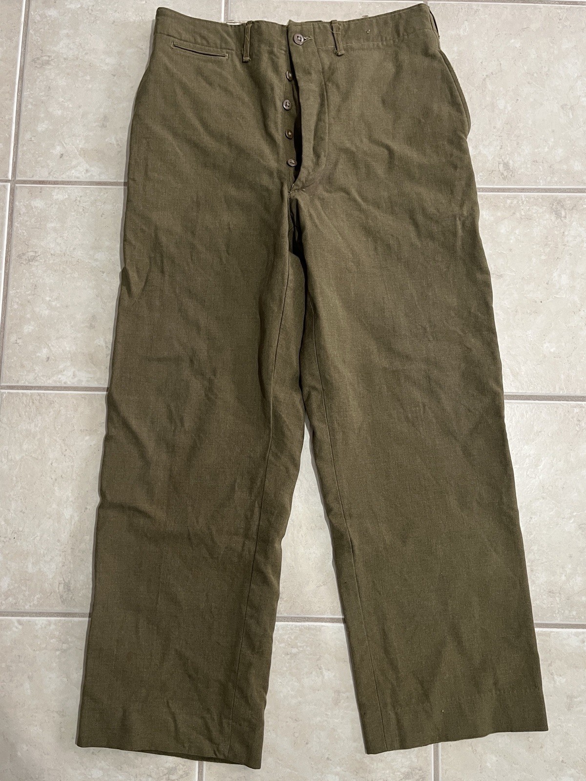WWII WW2 US Army Light Shade Wool Field Trousers 1942 34x31 Gas Flap Mustard OD