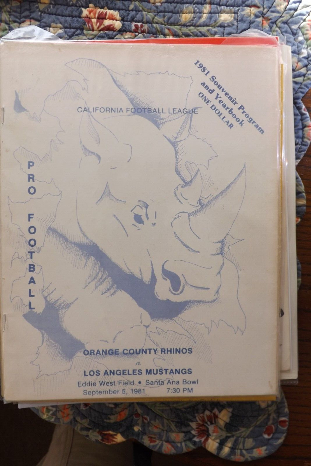 1981 Orange County Rhinos v Los Angeles Mustangs Calif FB League Semipro Program