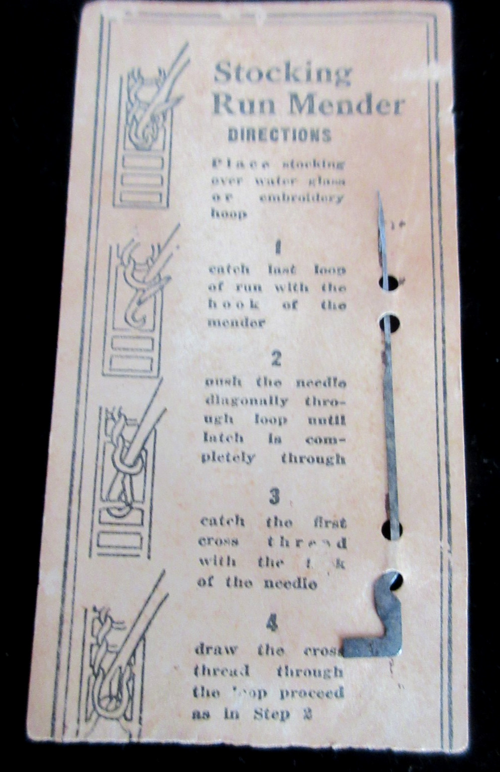 Vintage Stocking Run Mender for Nylon Stockings Tiny Latch Hook w/ Instructions