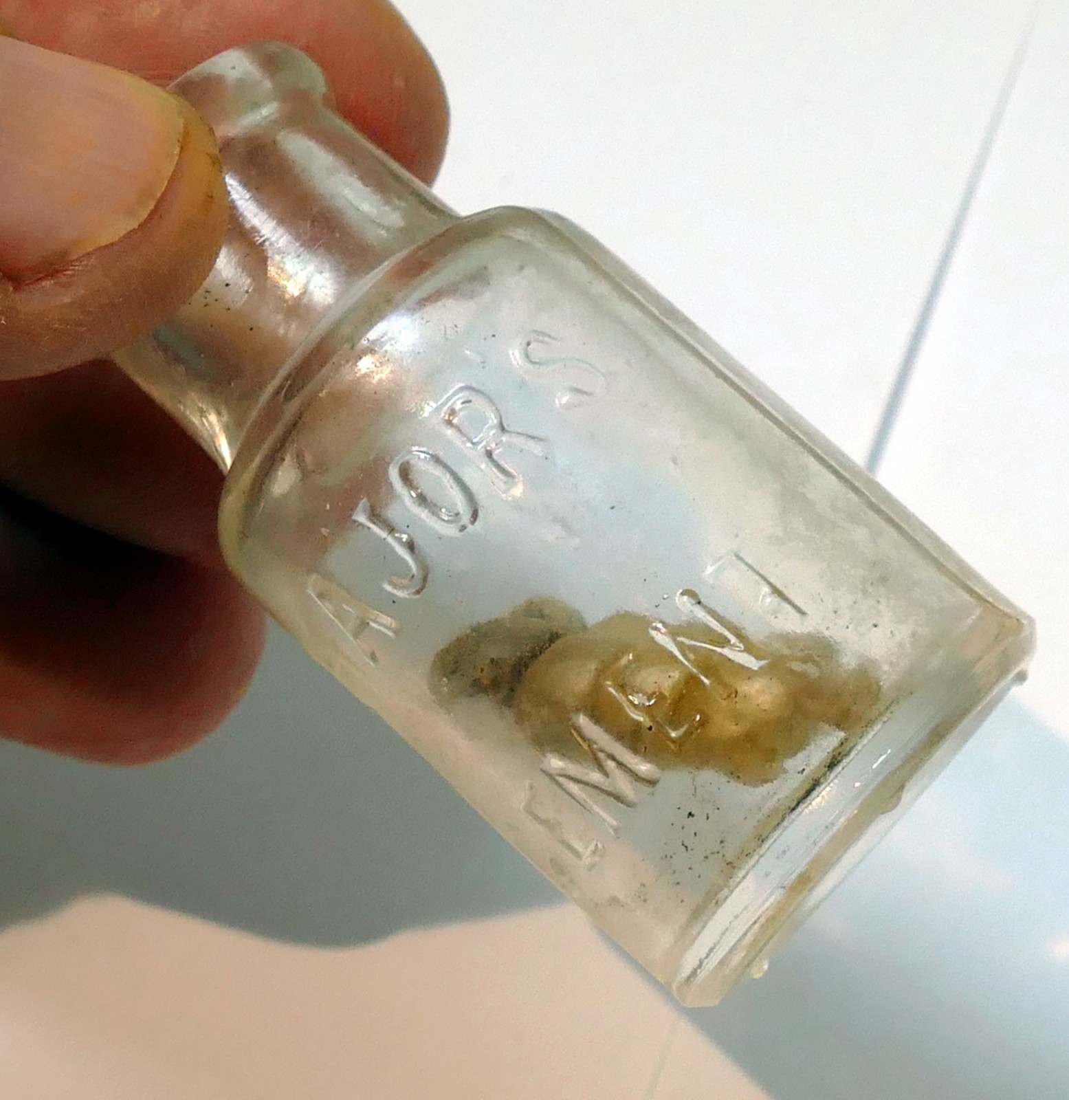 Sample Size Embossed Majors Cement Bottle New York  rattlesnake oil 1890's