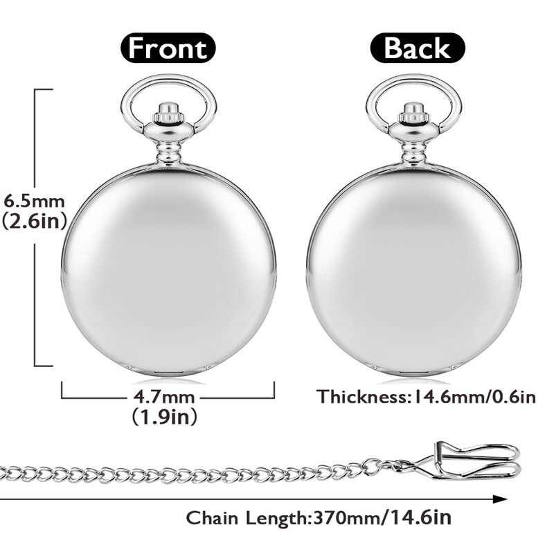Silver Smooth Quartz Pocket Watch Roman Numerals Dial Fob Chain for Men Women