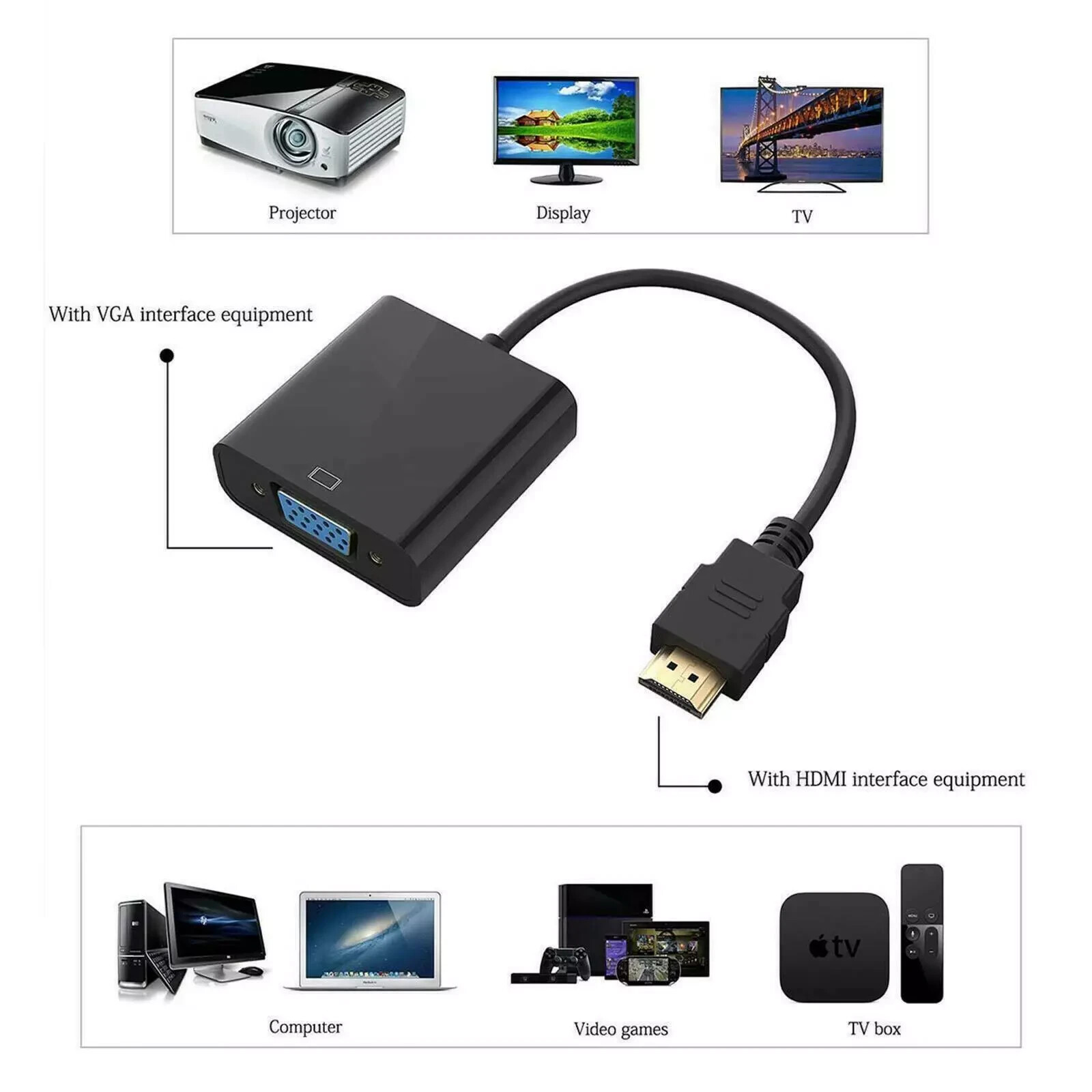HDMI Male to VGA Female Adapter Converter Cable for Video HDTV DVD PC 1080P