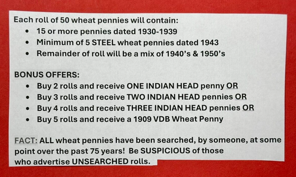 Wheat Penny Rolls STEEL WHEAT PENNIES Mixed Dates 1930-1958 PDS ~ FREE SHIPPING!