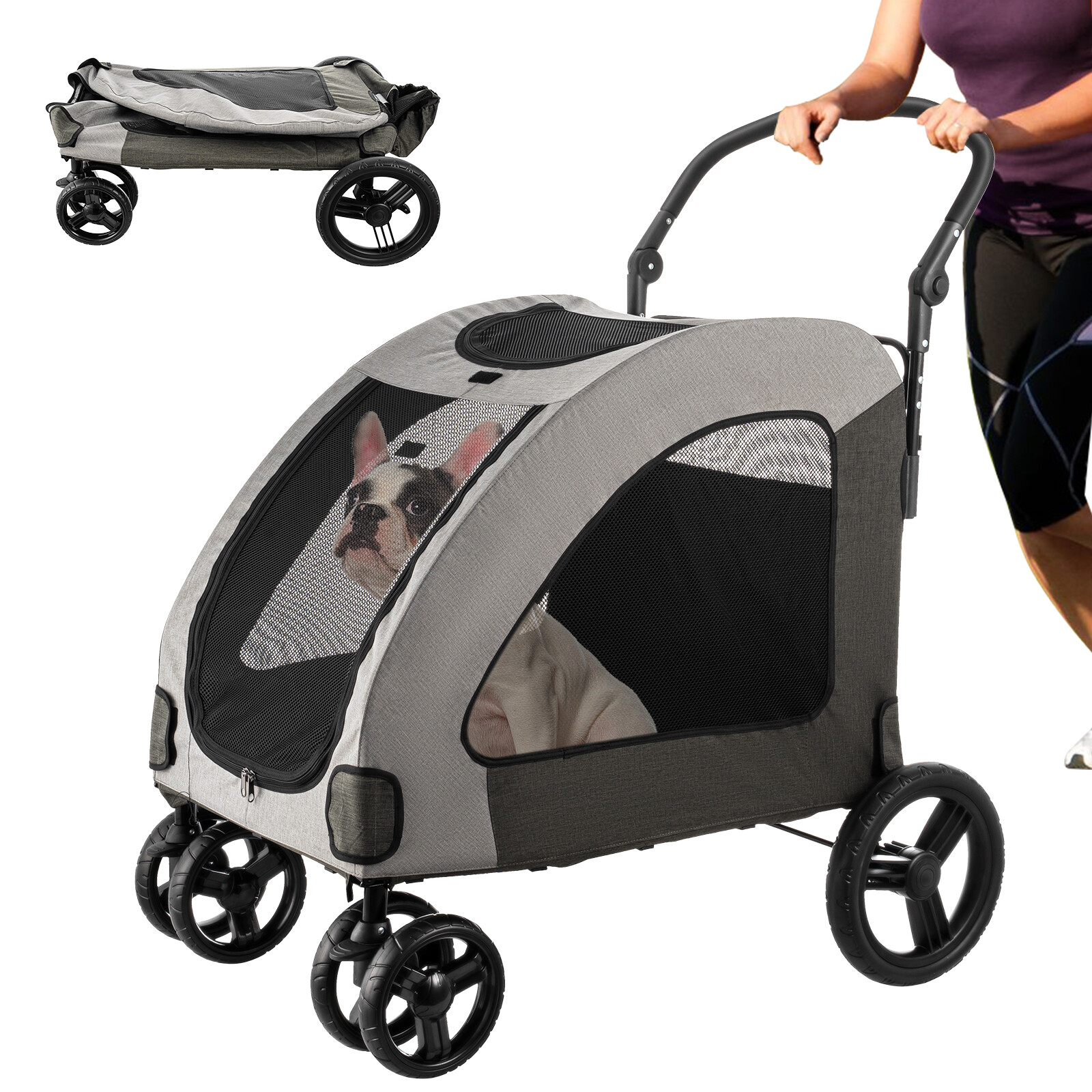 Pet Stroller Up to 150lbs for Medium/Large Dogs and Cats 4-Wheel Travel Carriage