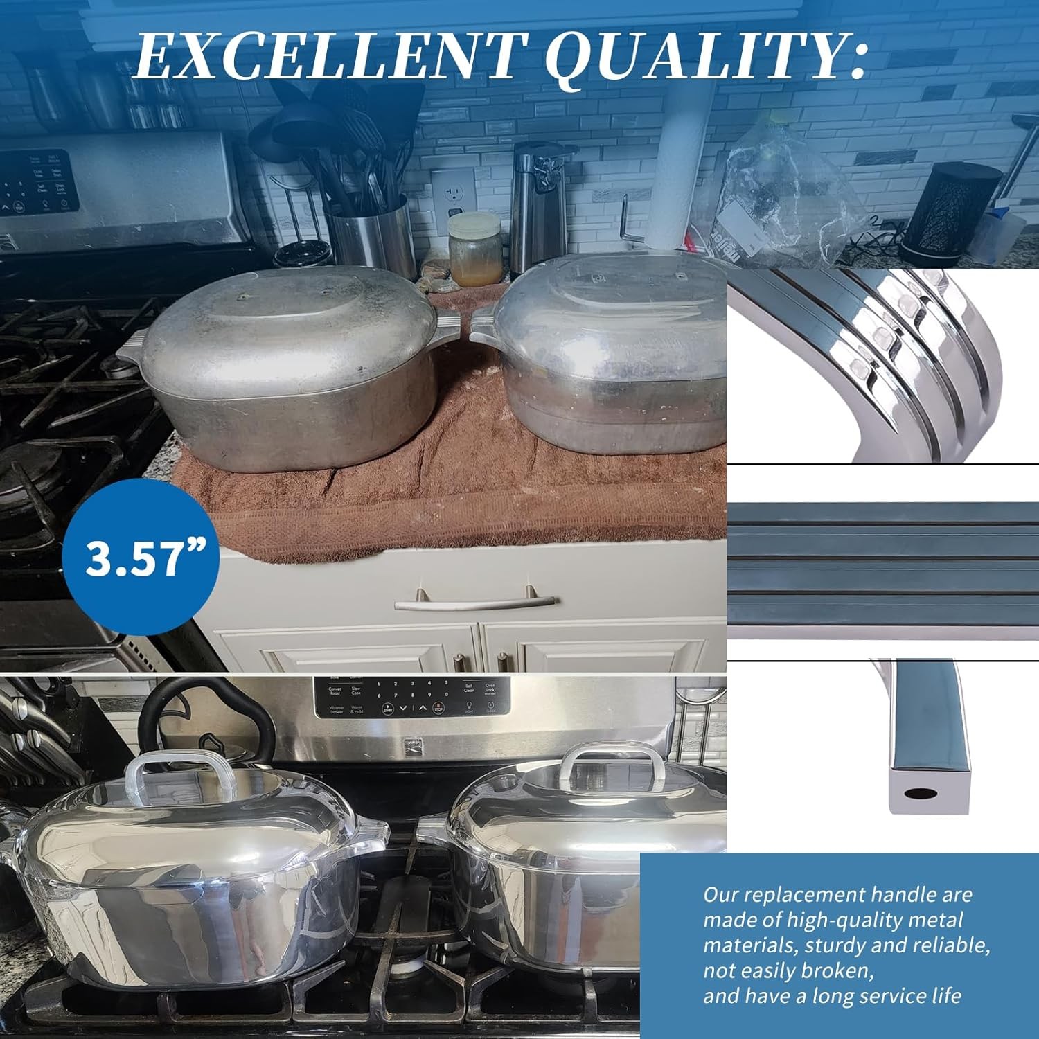 1x Replacement Handle For Magnalite,GHC Roasters,Round Pots 2 Holes are 3.57"