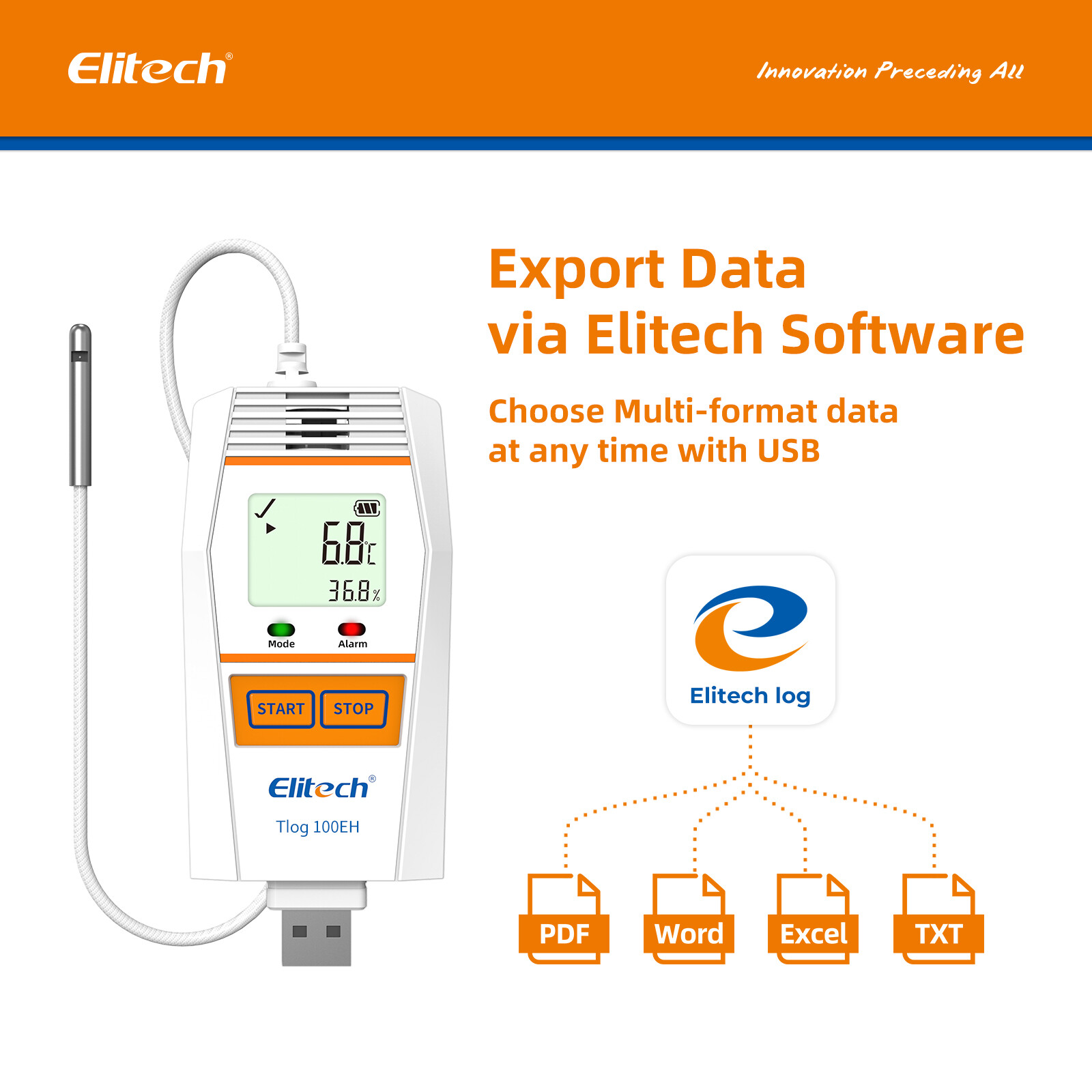 Elitech Tlog 100EH Temperature &Humidity Data Logger Reusable PDF Report USB