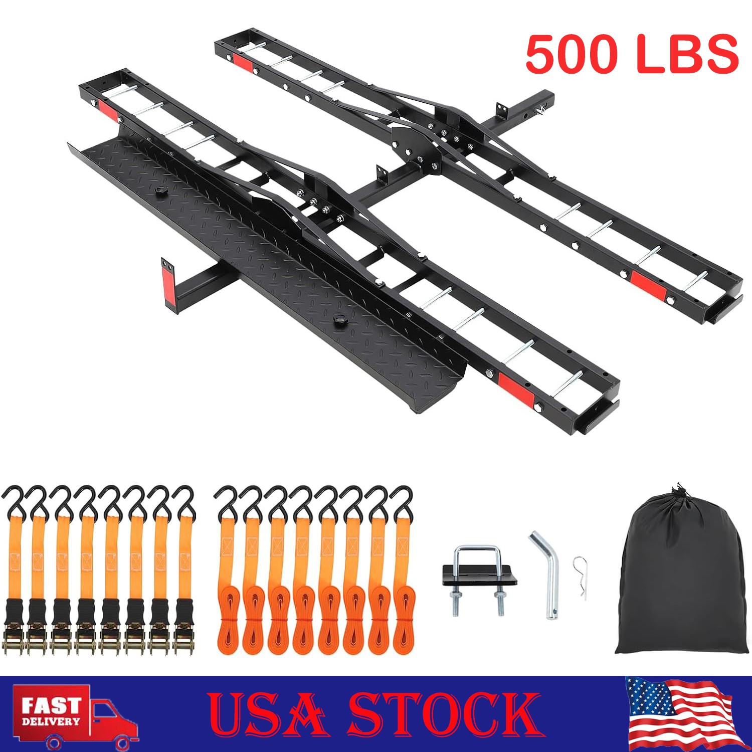 500LBS Dual Motorcycle Carrier Scooter Dirt Bike Hitch Mount Rack Ramp Hauler