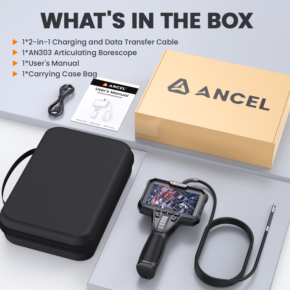 ANCEL AN303 3.9MM 2-way 210° Camera Articulating Borescope Industrial Endoscope