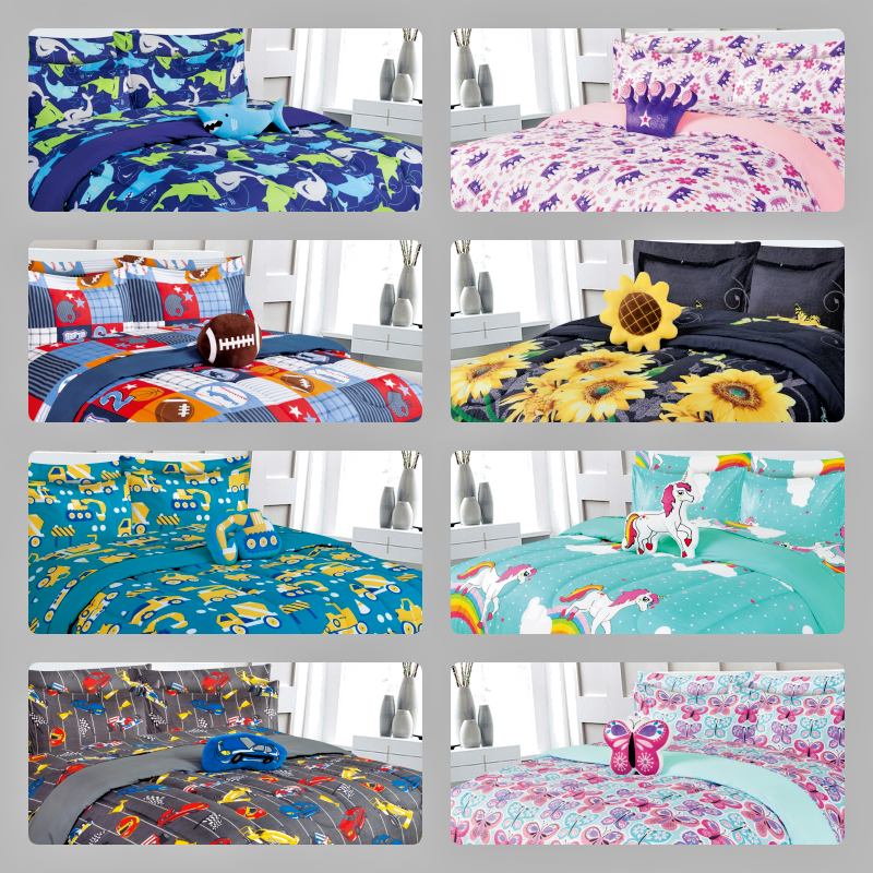 DIFFERENT STYLES KIDS / TEENS 6 / 8 PCS COMFORTER SET, WITH PILLOW PLUSH TOY
