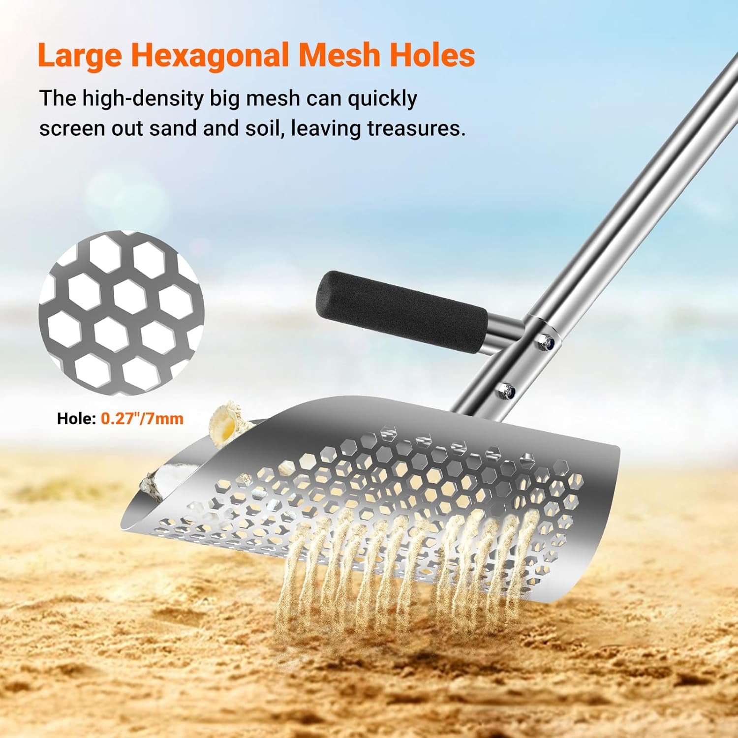Long Handle Sand Scoop with Shovel for Metal Detecting, Metal Detector at Beach,