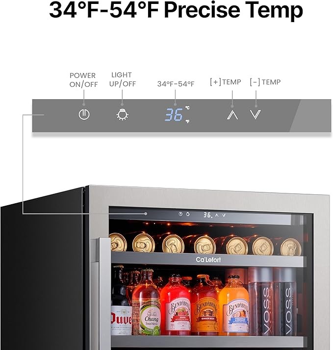 Calefort 24" Beverage Cooler Refrigerator 34°-54°F W/Glass Door,Shelves Home/Bar
