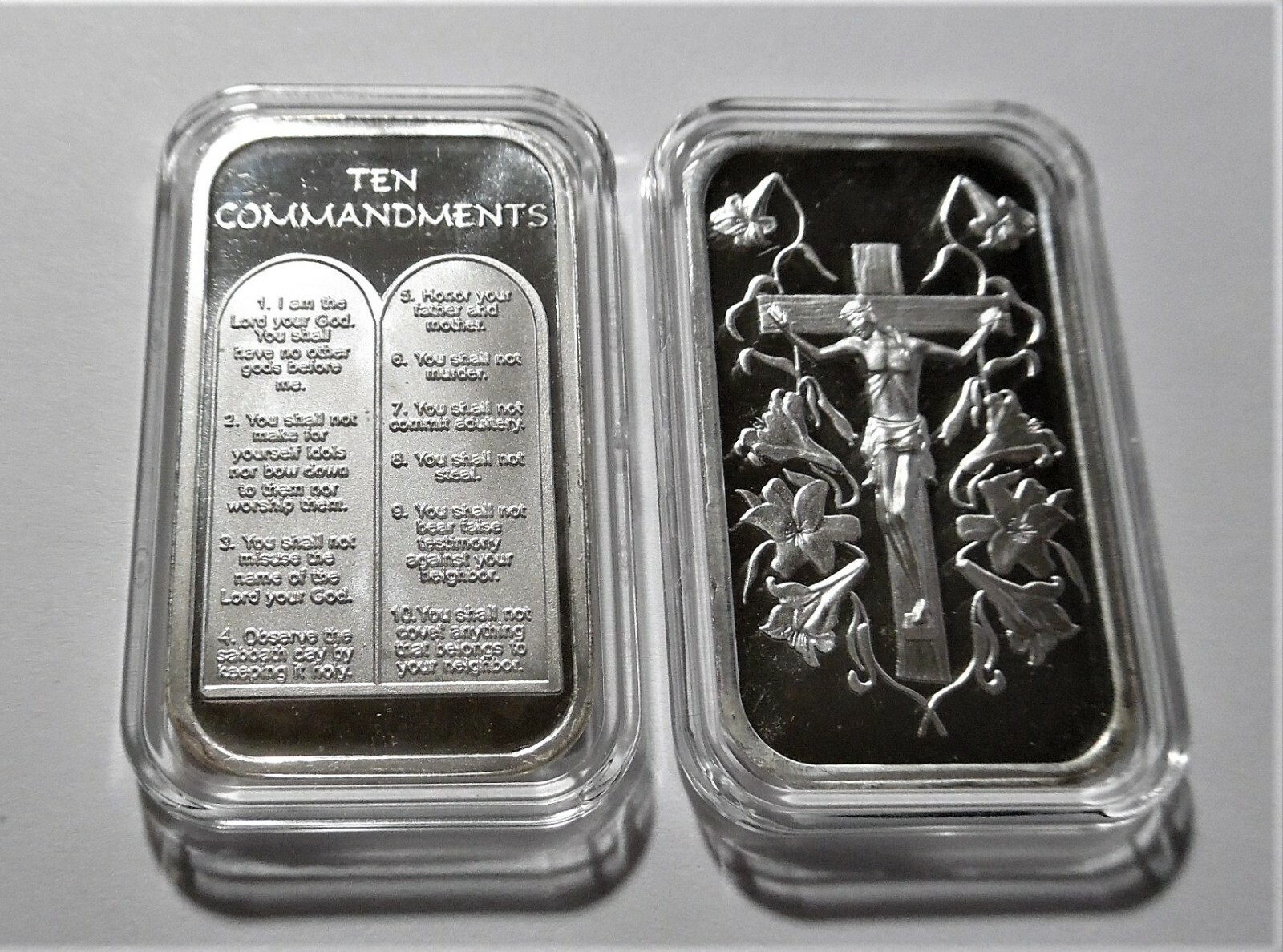 2 ozs: 1oz TEN 10 COMMANDMENTS + 1 oz JESUS ON THE CROSS ~ SEALED PLASTIC CASES!