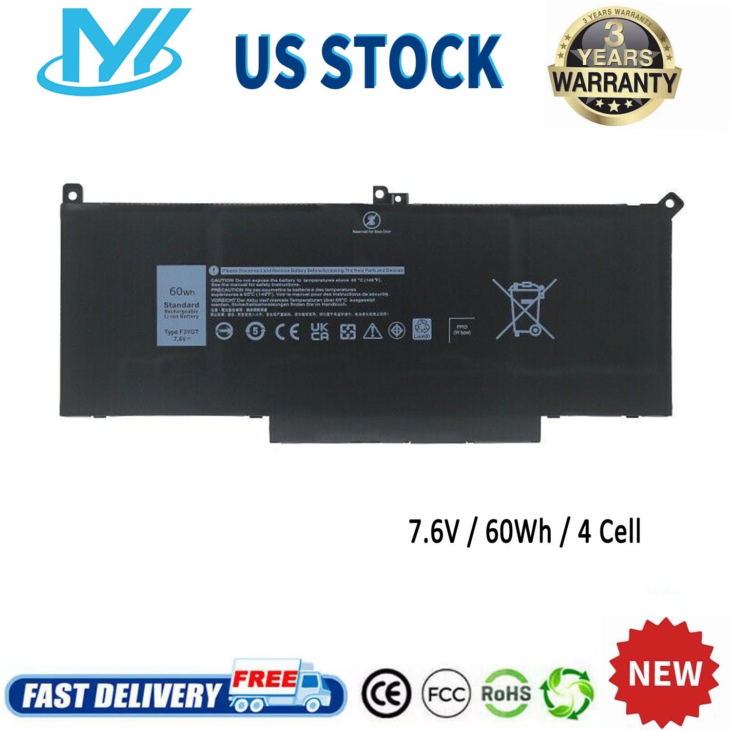 ✅F3YGT Battery For Dell Latitude 12 13 14 E7280 E7480 7480 7490 7380 7390 DM3WC