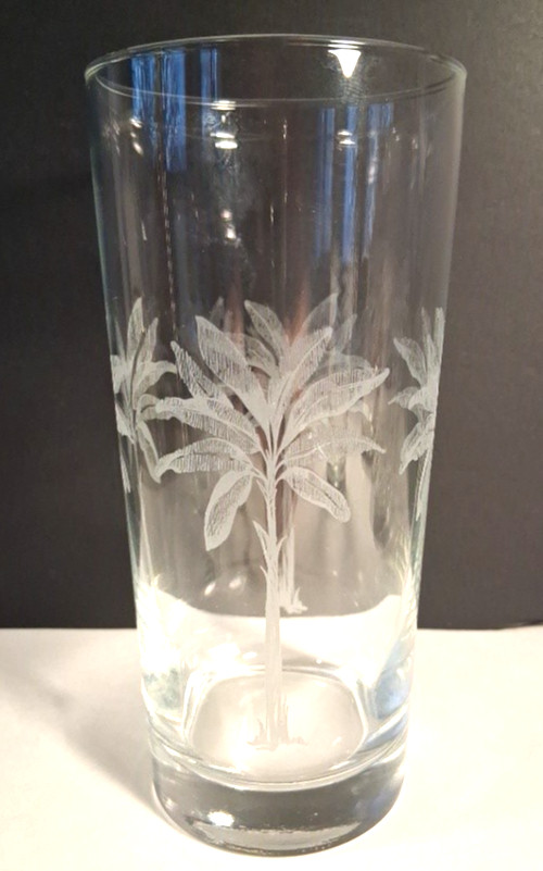 Tropical Beach Theme Glasses Set of 4 Palm Trees Retro 6-1/4" Tall 2 3/4" Dia.