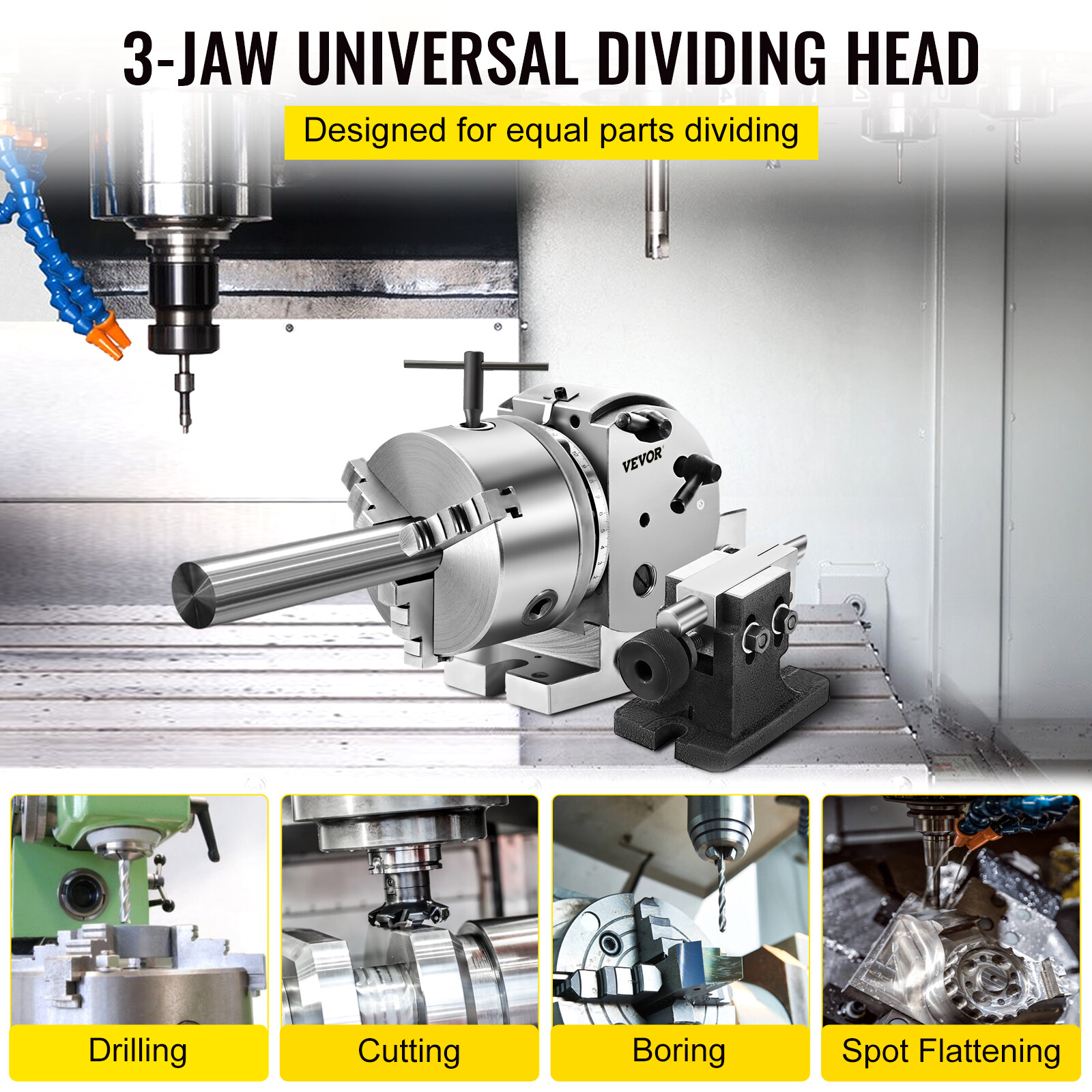 VEVOR BS-0 Semi 5" Indexing Dividing Head 3-Jaw Chuck Tailstock For CNC Milling